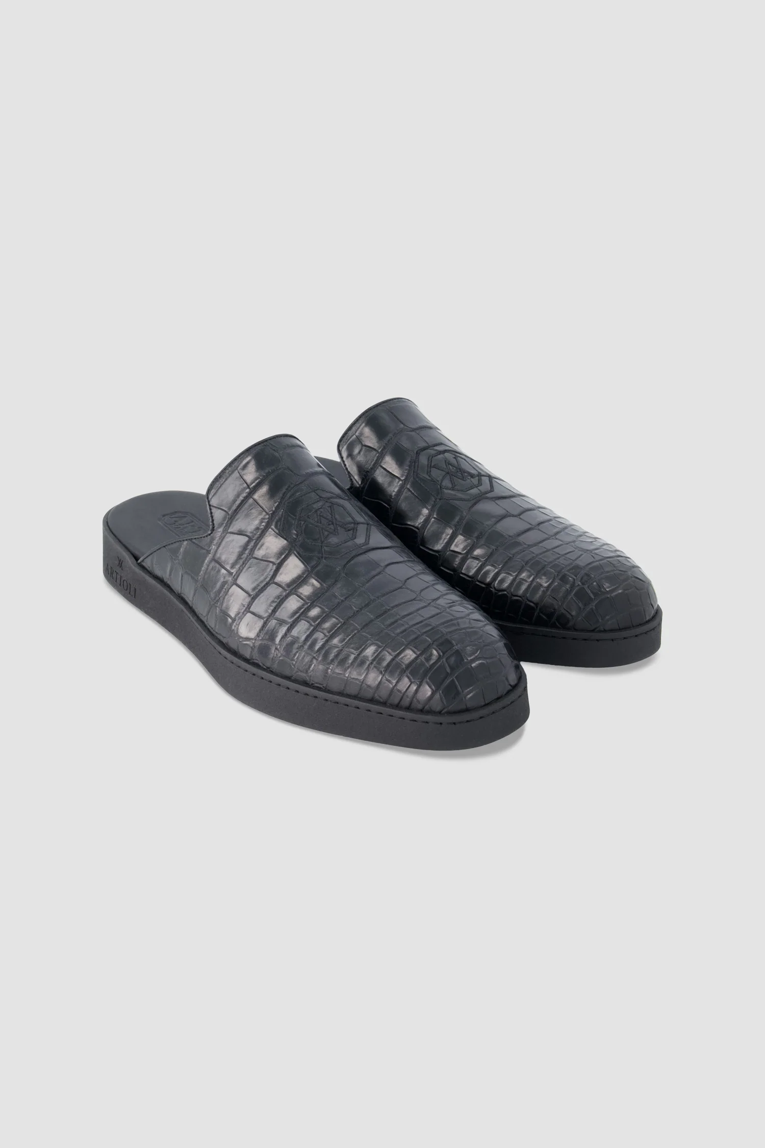 Artioli Black Alligator Mule Slip Ons - Image 3