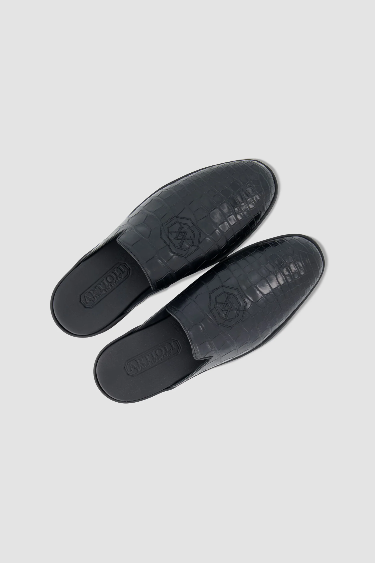 Artioli Black Alligator Mule Slip Ons - Image 4