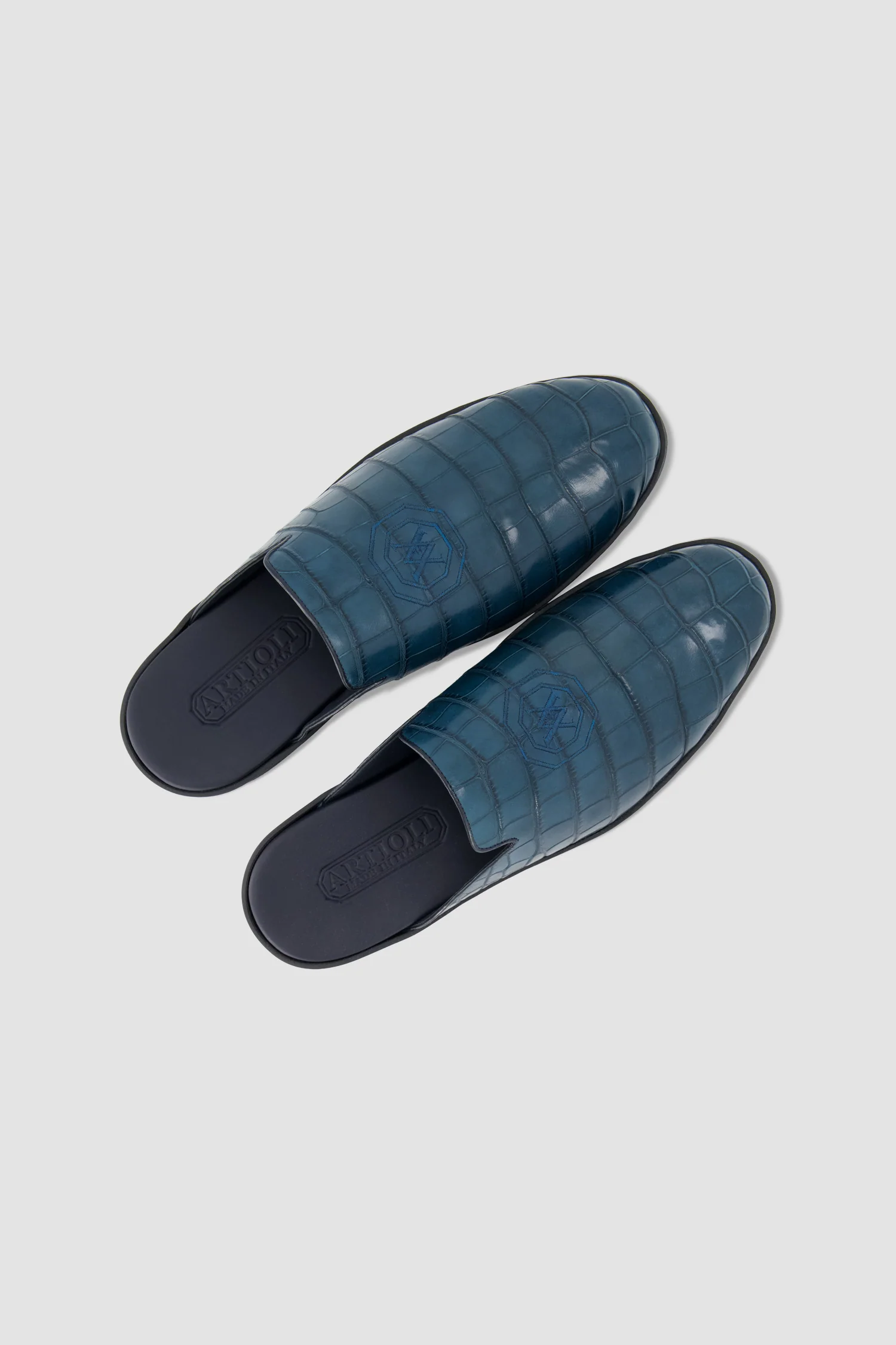 Artioli Teal Alligator Mule Slip Ons - Image 4