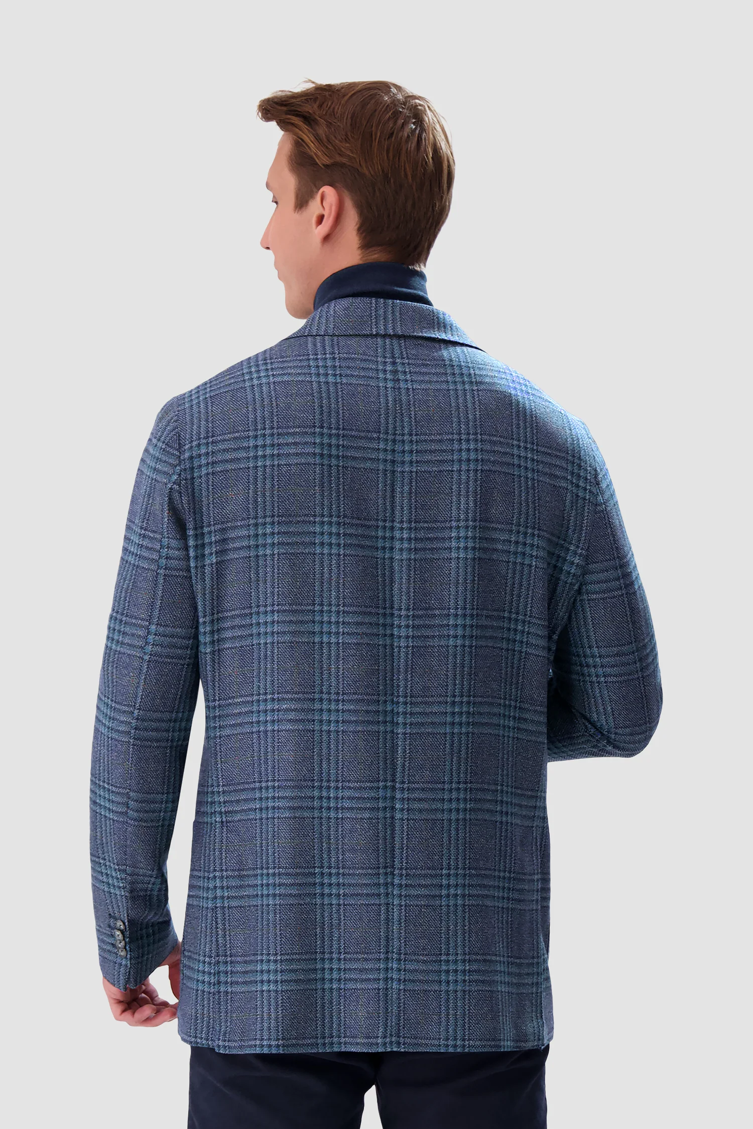 Barba Napoli Blue Checkered Long 2B Blazer - Image 6