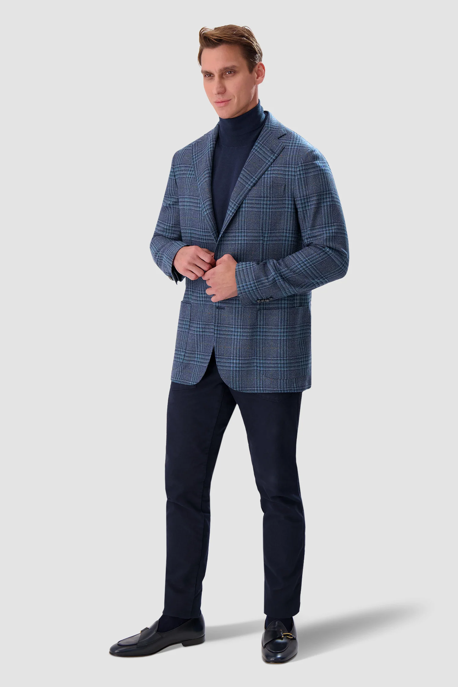 Barba Napoli Blue Checkered Long 2B Blazer - Image 7
