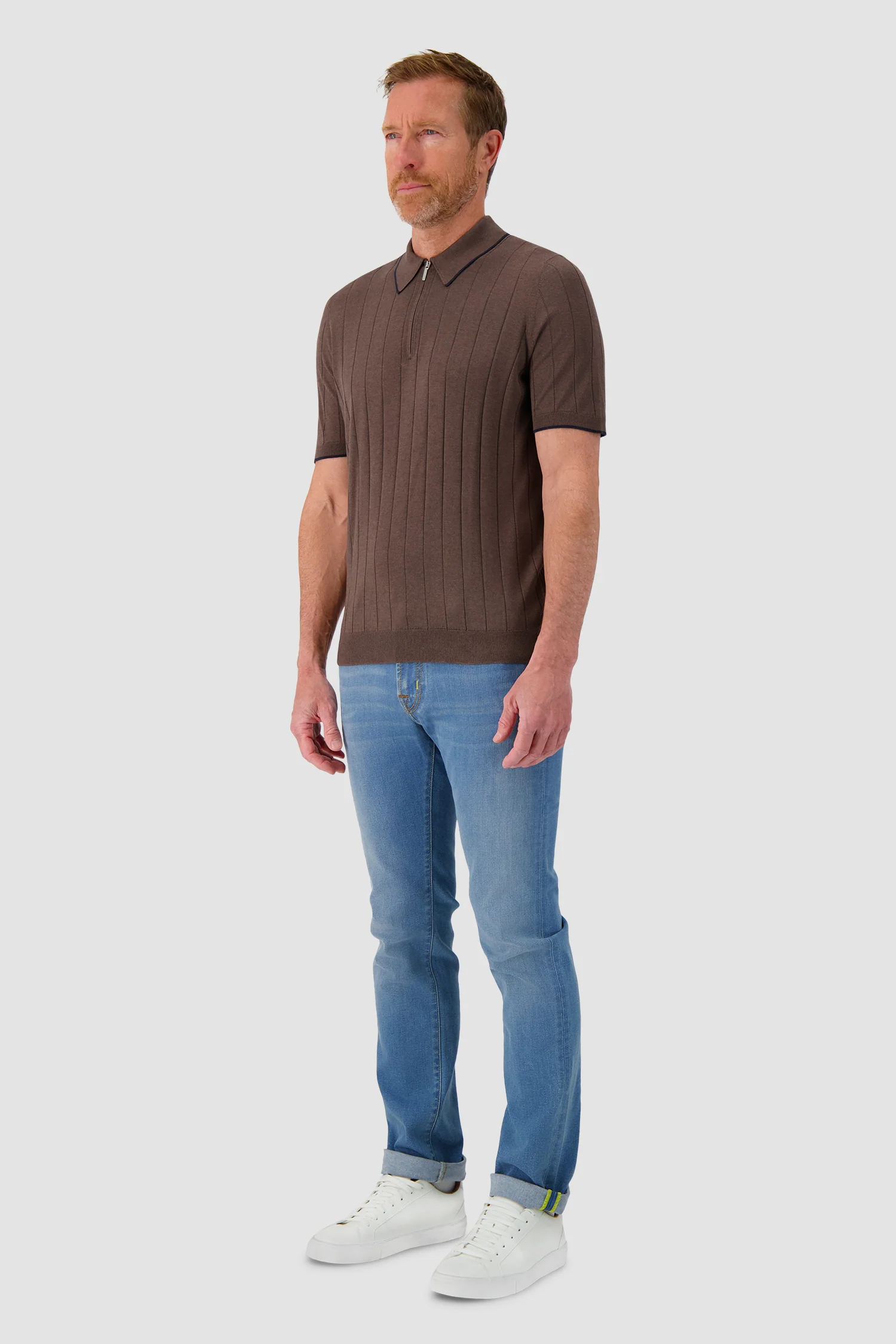 Barba Napoli Brown Knit Zip Polo - Image 4