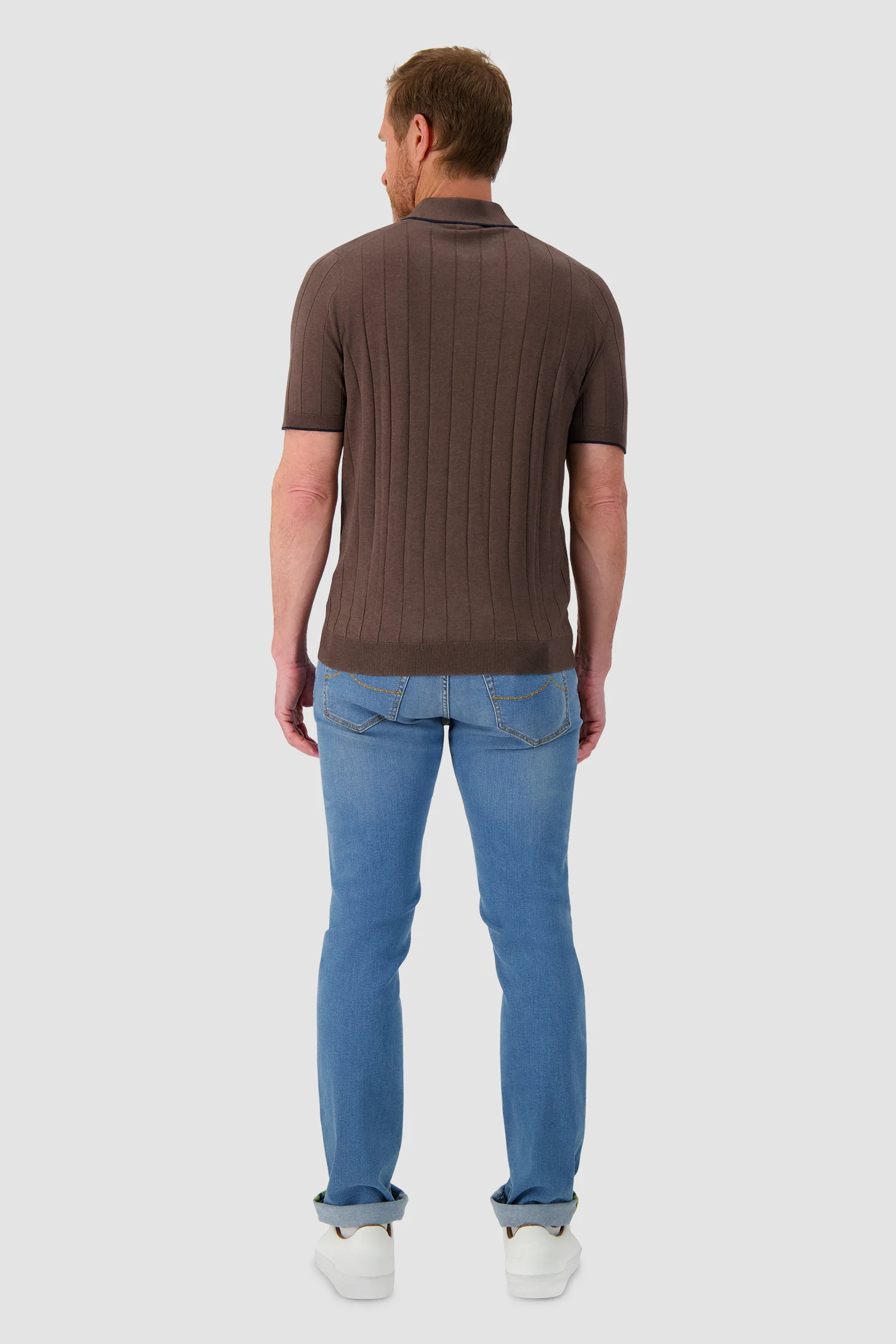 Barba Napoli Brown Knit Zip Polo - Image 5