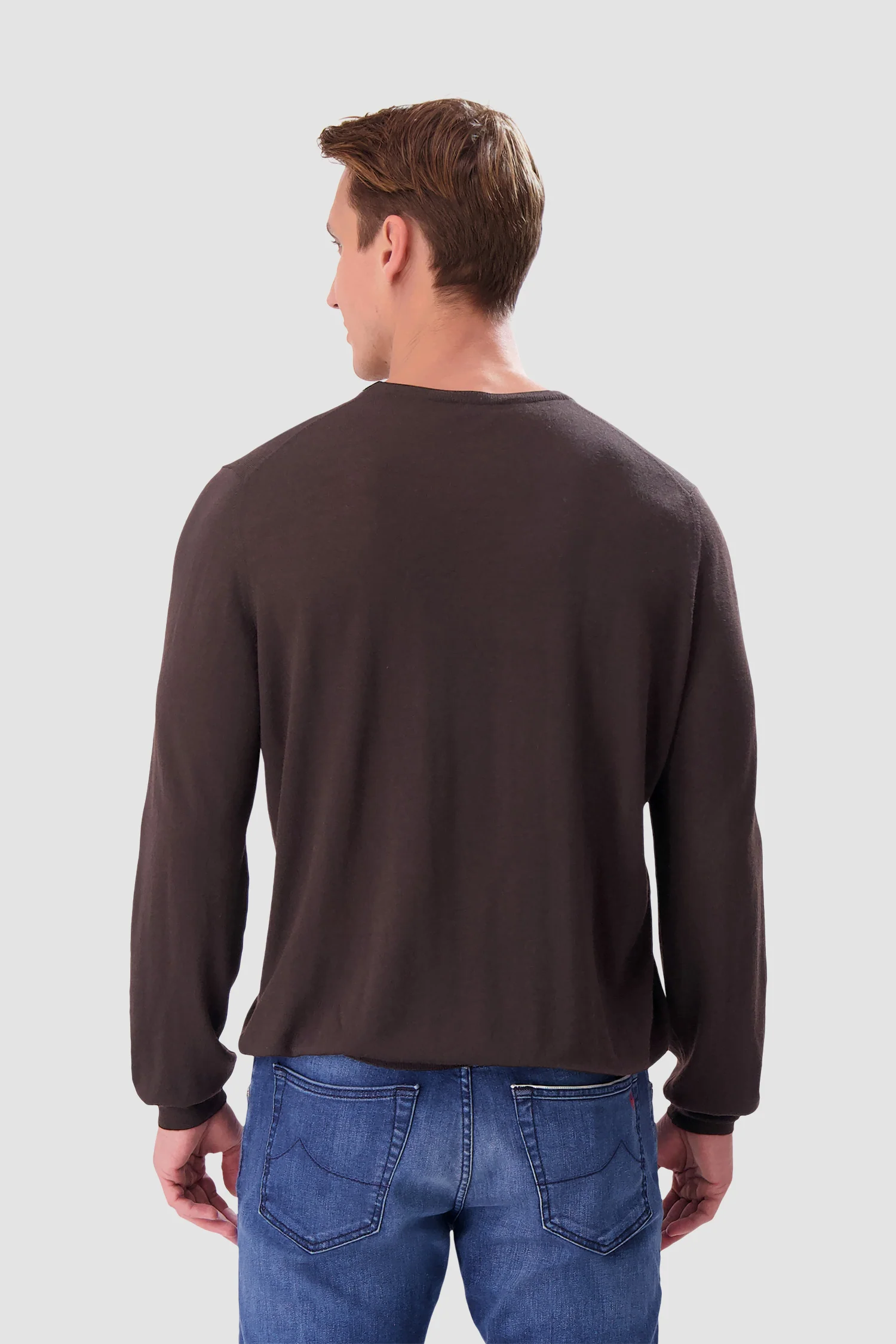 Barba Napoli Dark Brown Round Neck Paricollo Sweater - Image 4