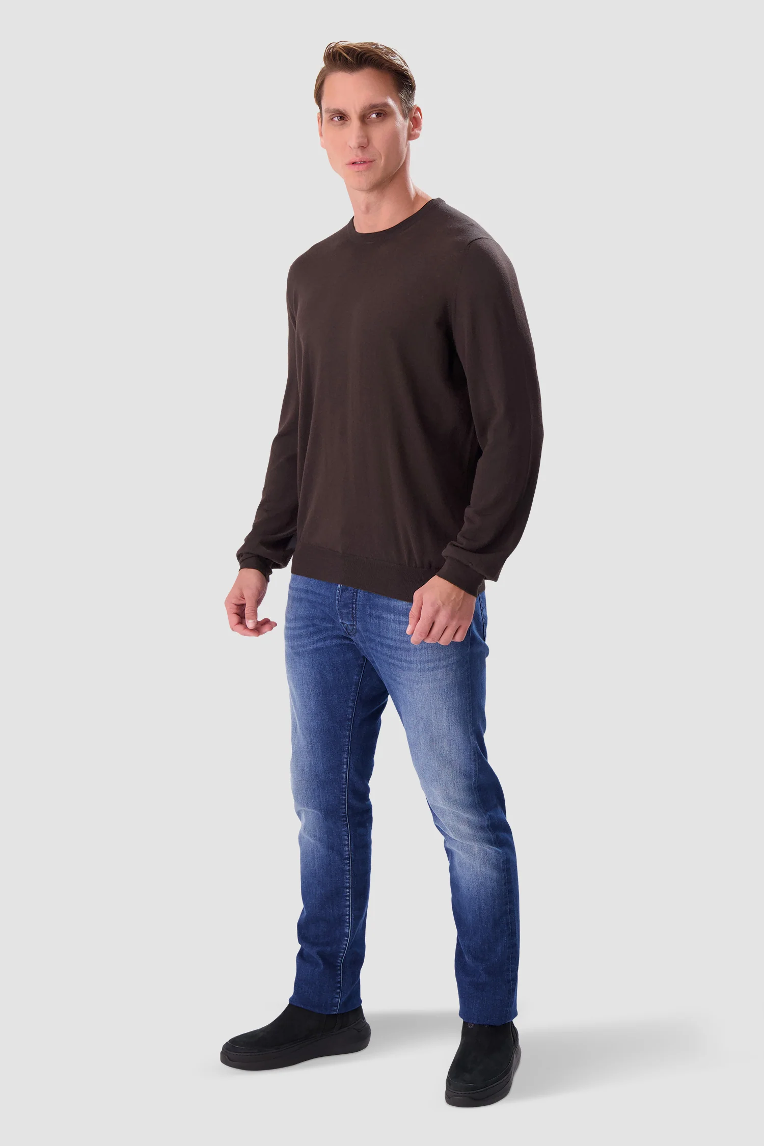 Barba Napoli Dark Brown Round Neck Paricollo Sweater - Image 5