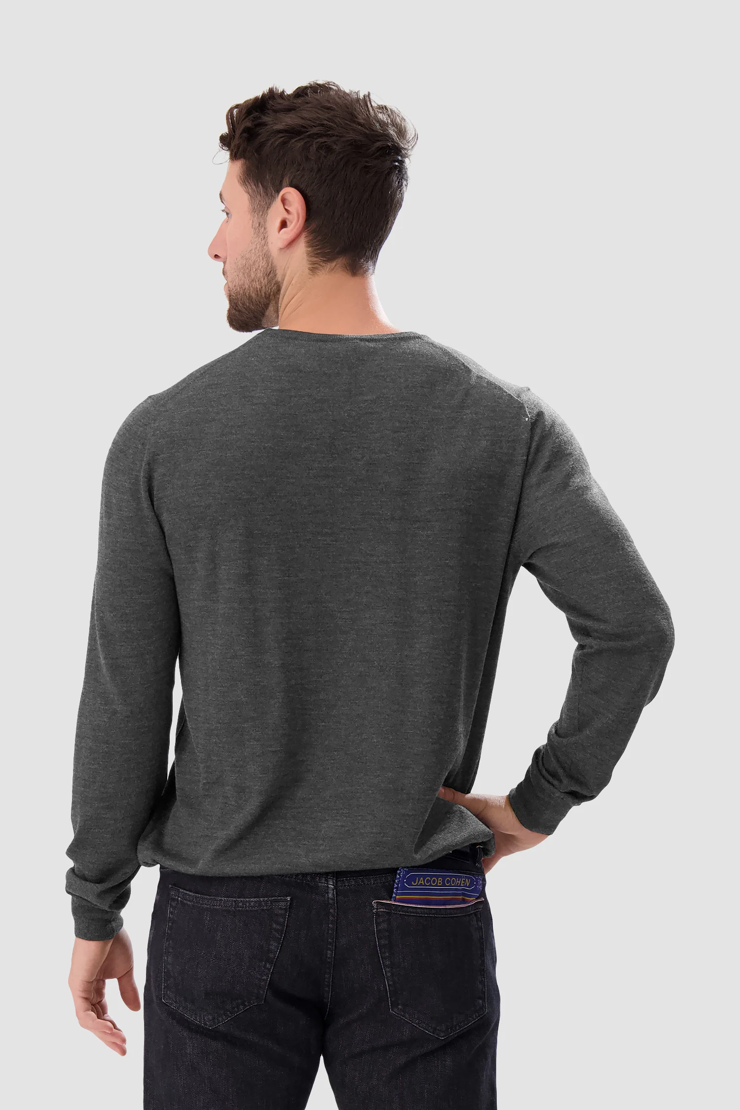 Barba Napoli Grey Round Neck Paricollo Sweater - Image 4