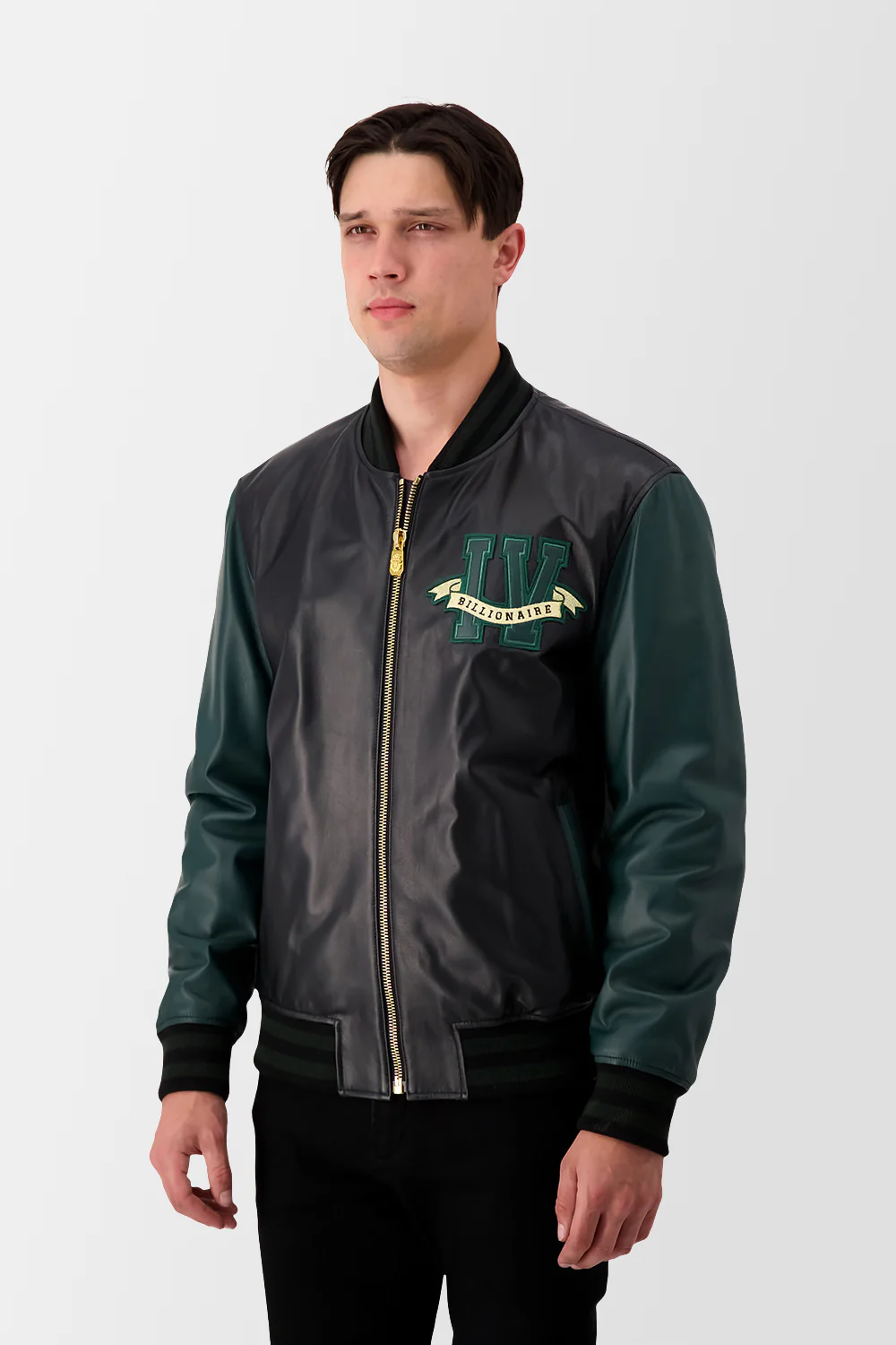 Billionaire Black Leather Bomber Jacket - Image 4