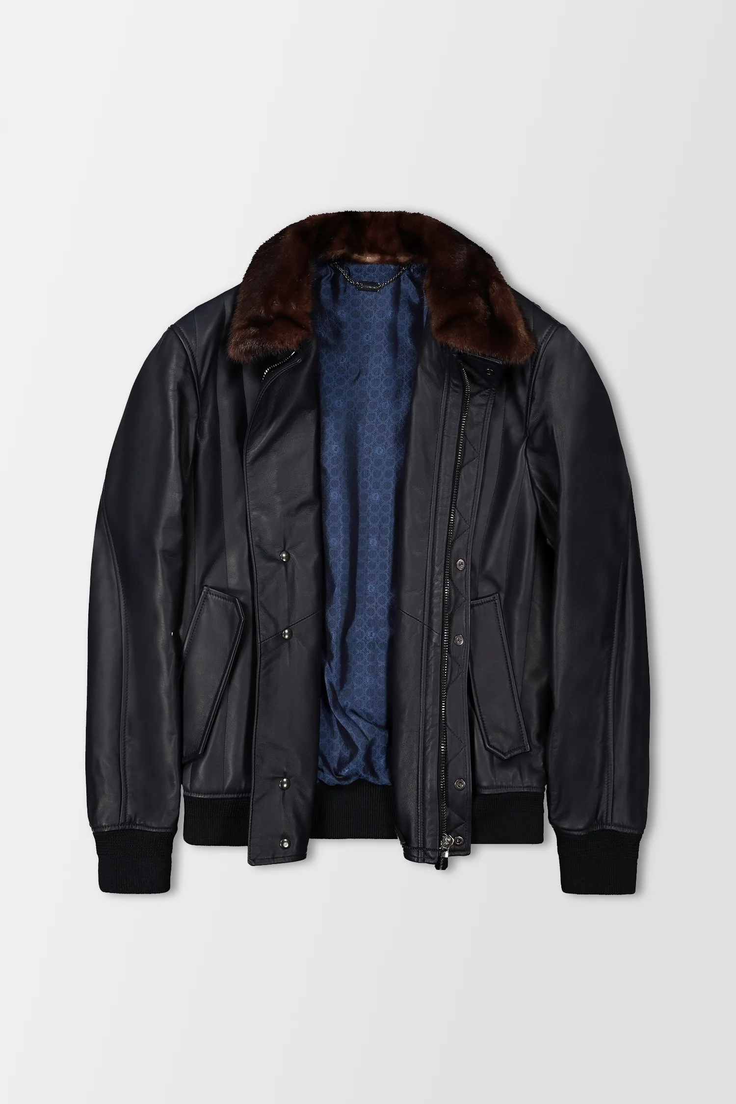Billionaire Dark Blue Leather Jacket - Image 2
