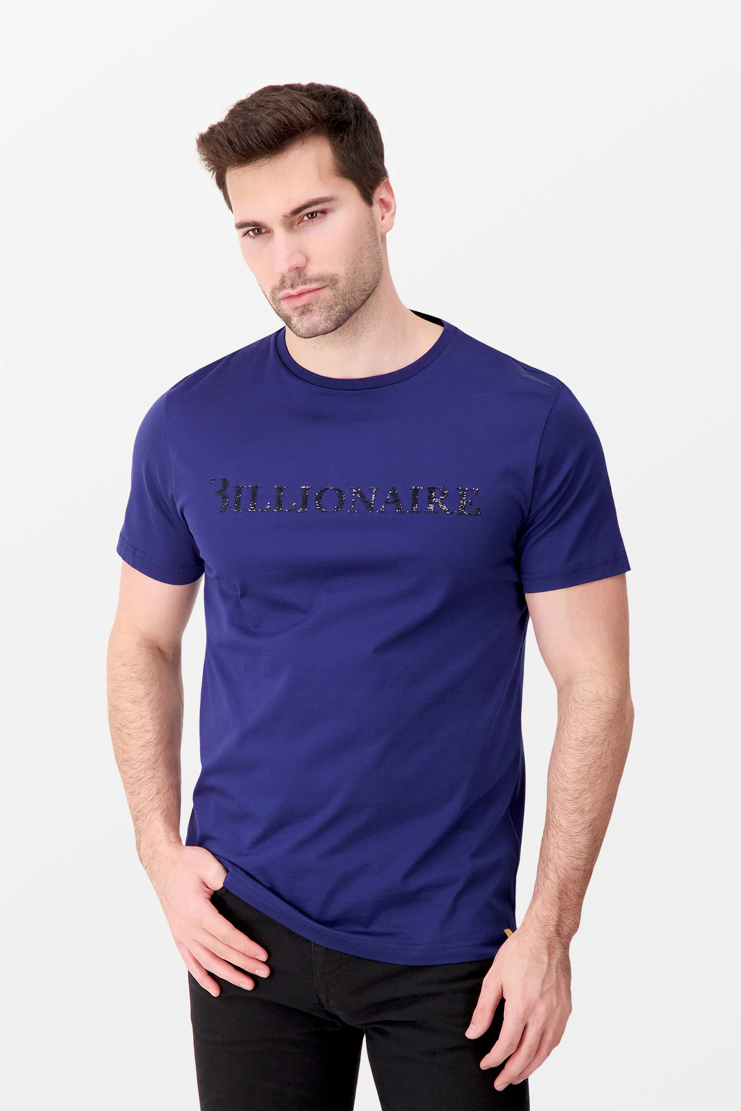 Billionaire Dark Blue SS Logos Round Neck T-Shirt - Image 2