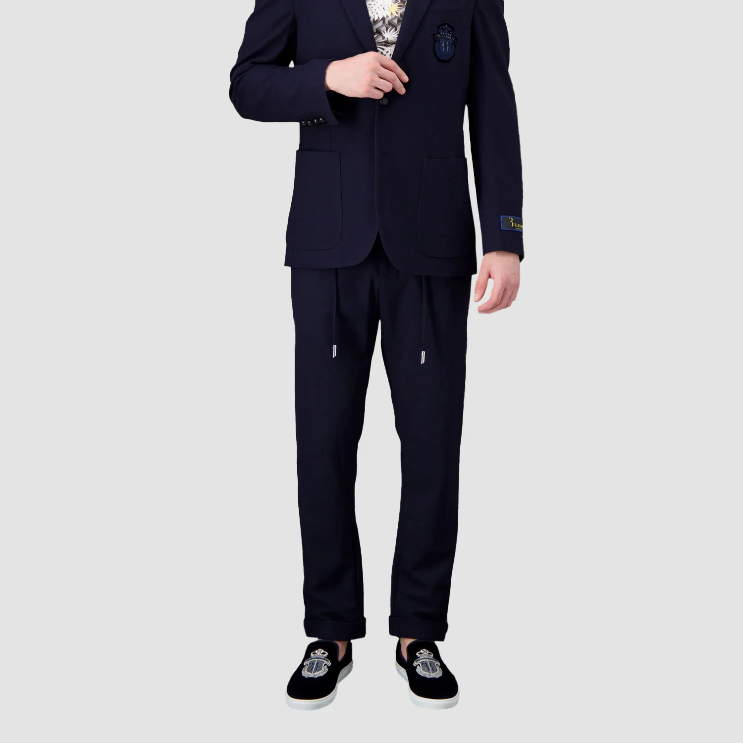 Billionaire Dark Blue Tailored Fit Crest Trousers - Image 4