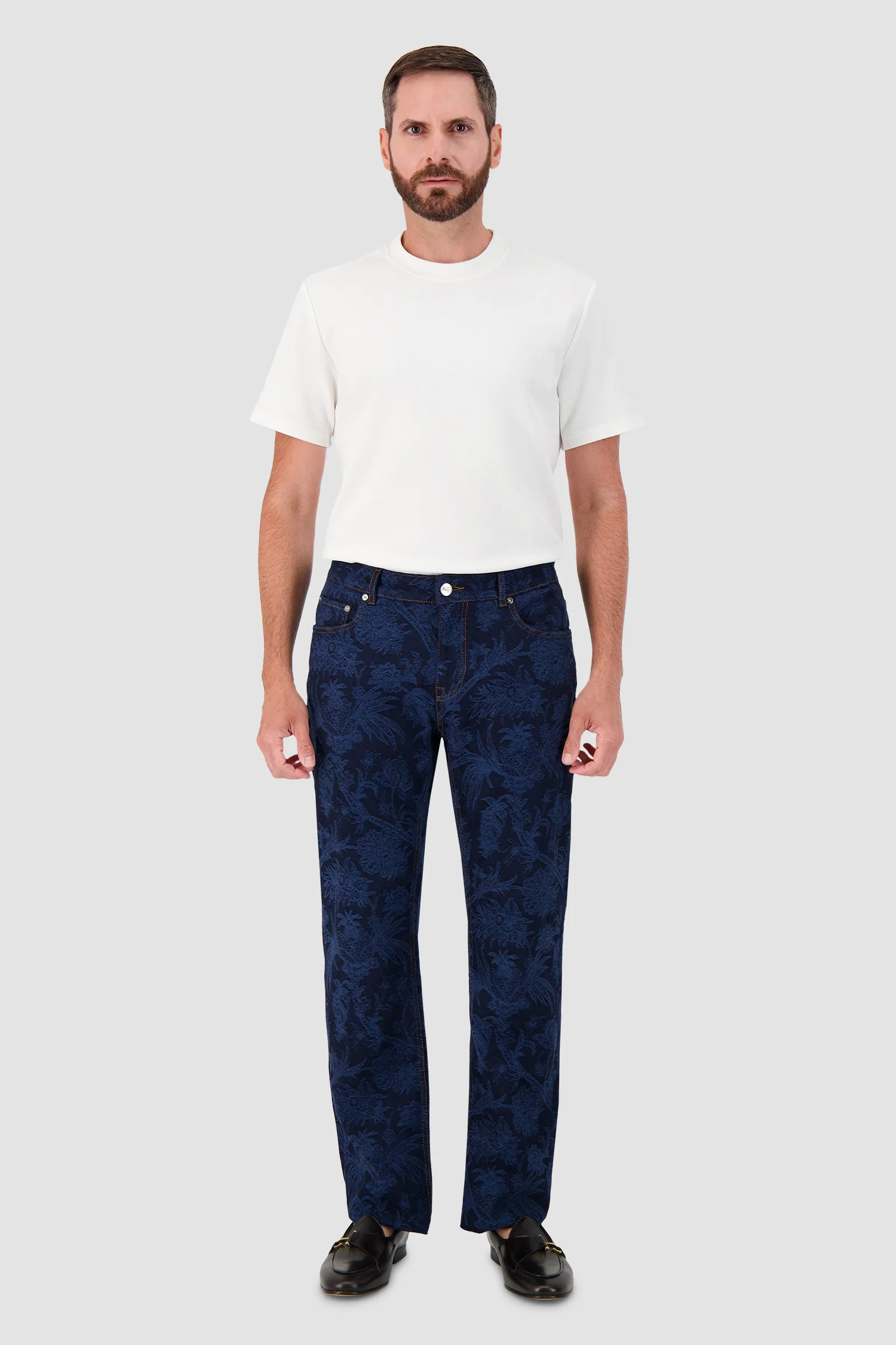 Etro Blue Floral Print Denim Jeans - Image 3