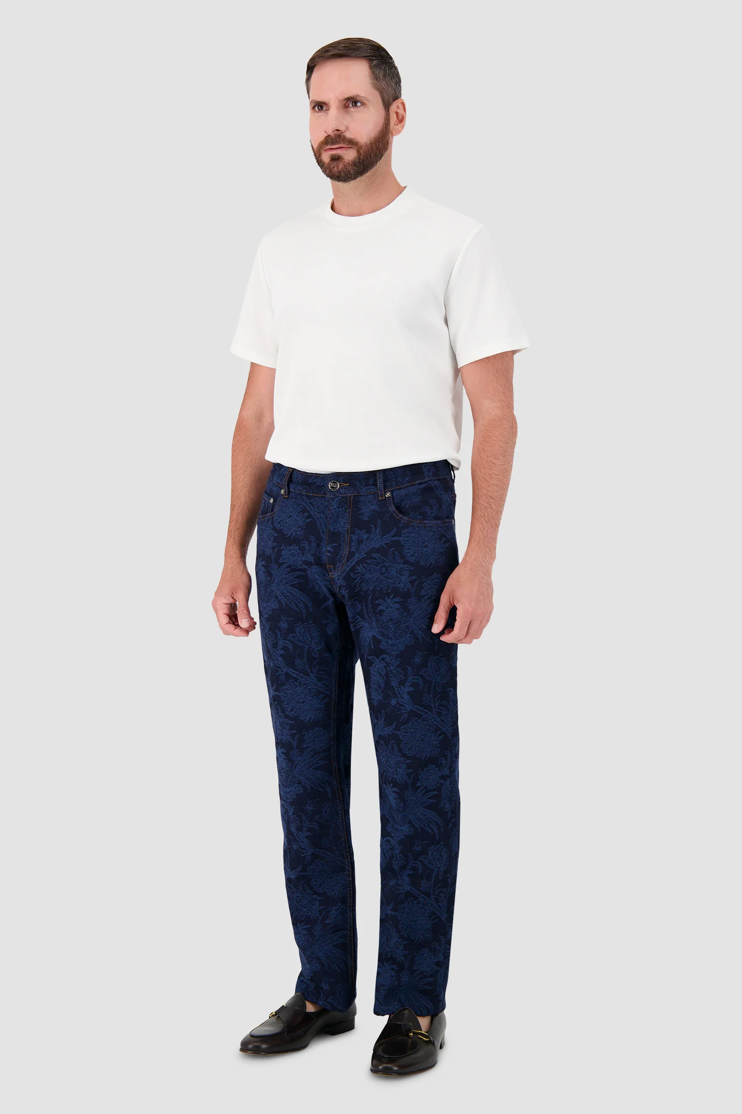 Etro Blue Floral Print Denim Jeans - Image 5