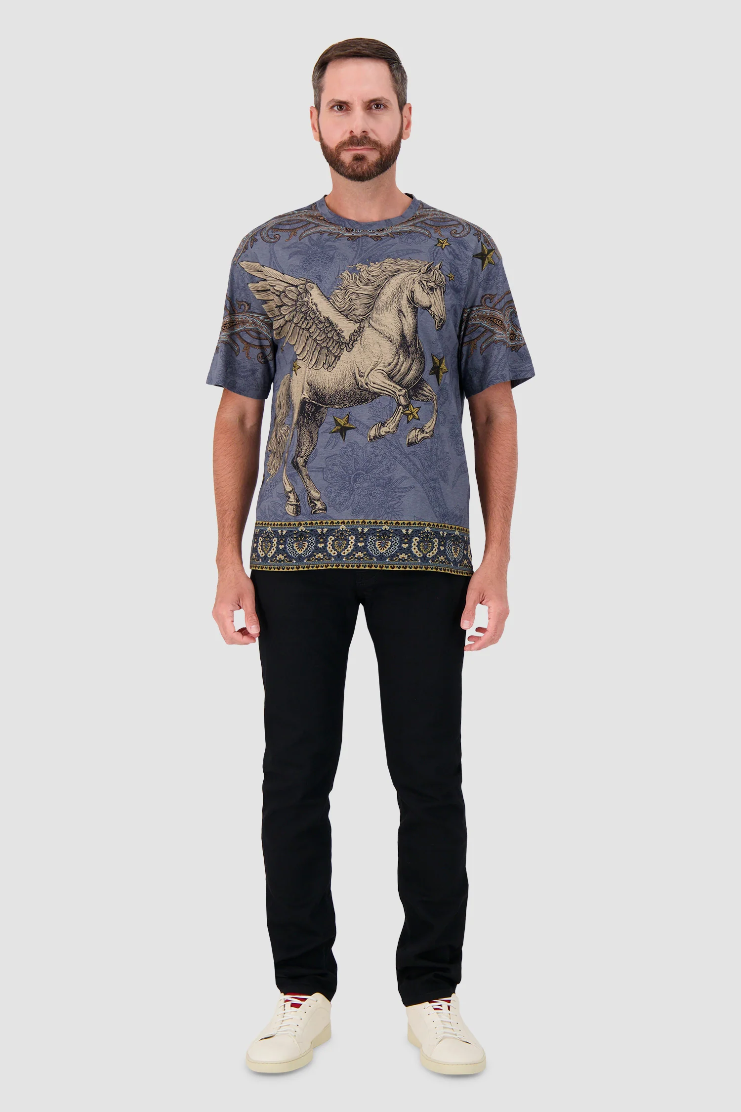 Etro Blue Pegasus Graphic Crew Neck T-Shirt - Image 3