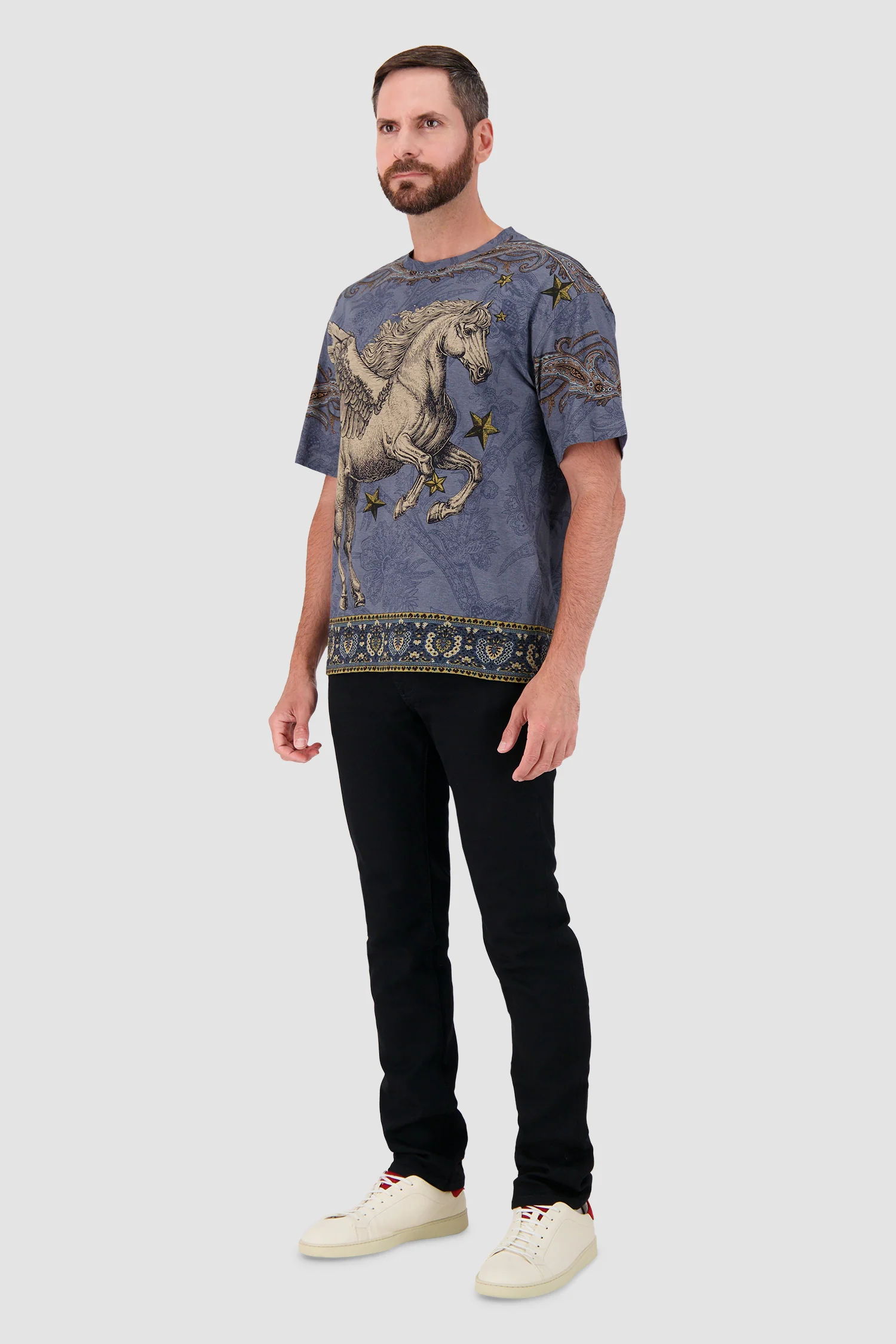Etro Blue Pegasus Graphic Crew Neck T-Shirt - Image 4