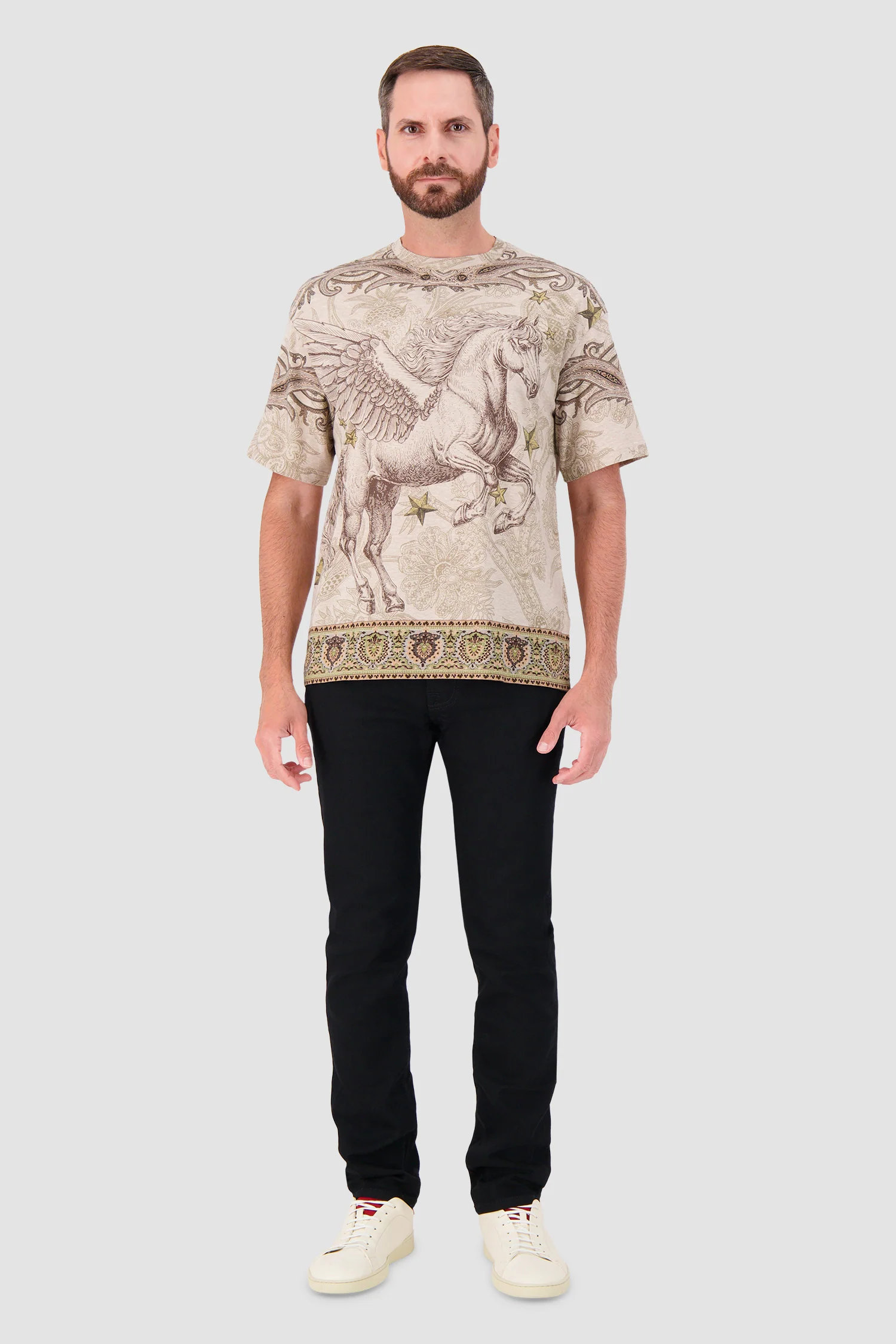 Etro Brown Pegasus Graphic Crew Neck T-Shirt - Image 3