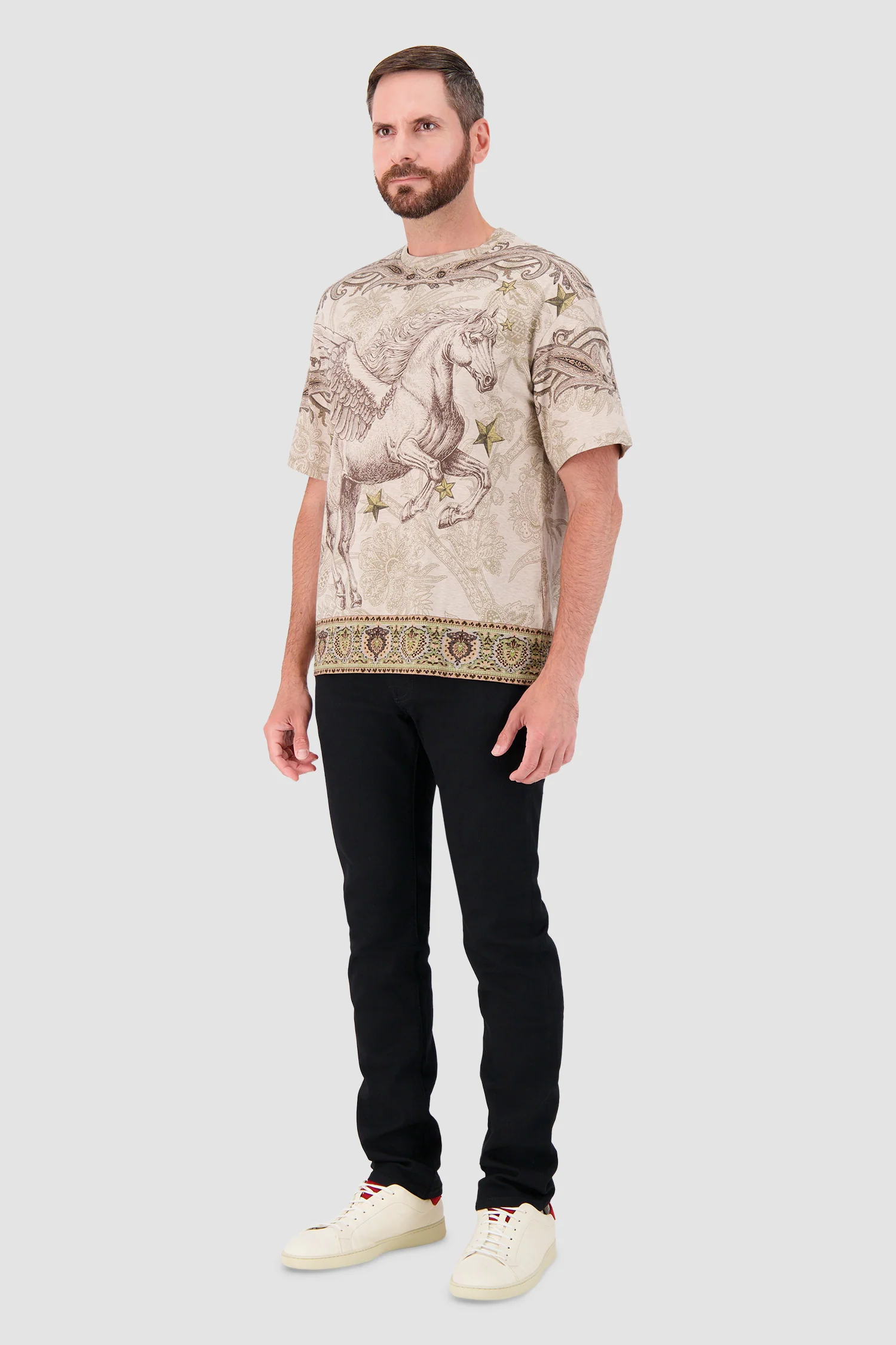 Etro Brown Pegasus Graphic Crew Neck T-Shirt - Image 4