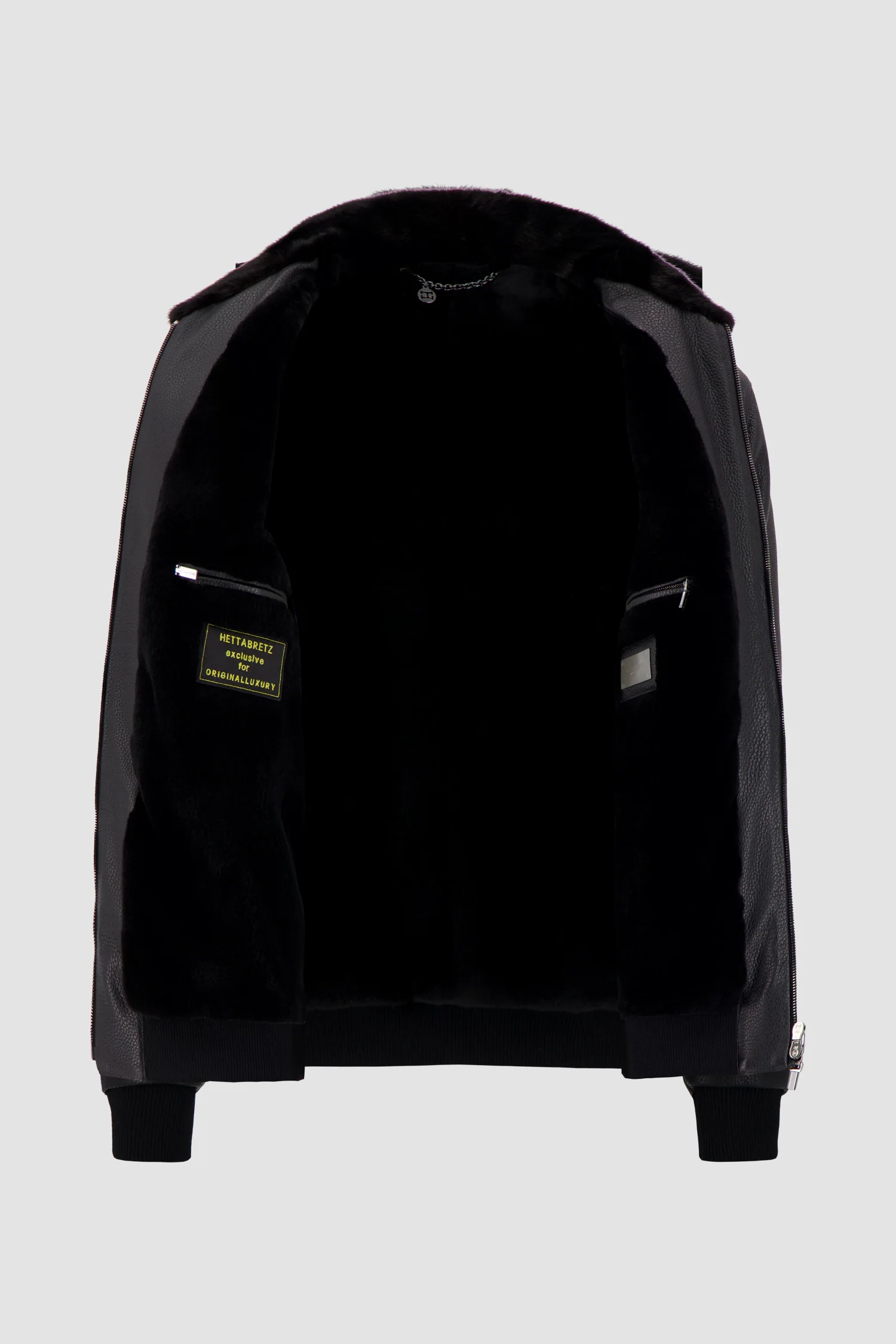 Hettabretz Black Deer Leather And Mink Bomber Jacket - Image 3