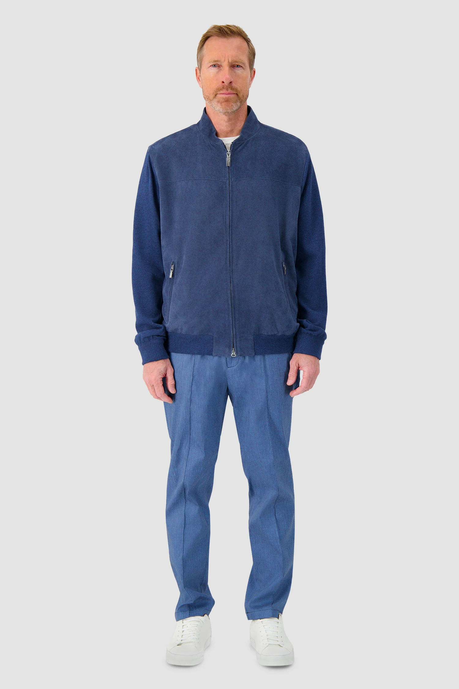 Hettabretz Blue Lamb Leather Knit Blouson - Image 3