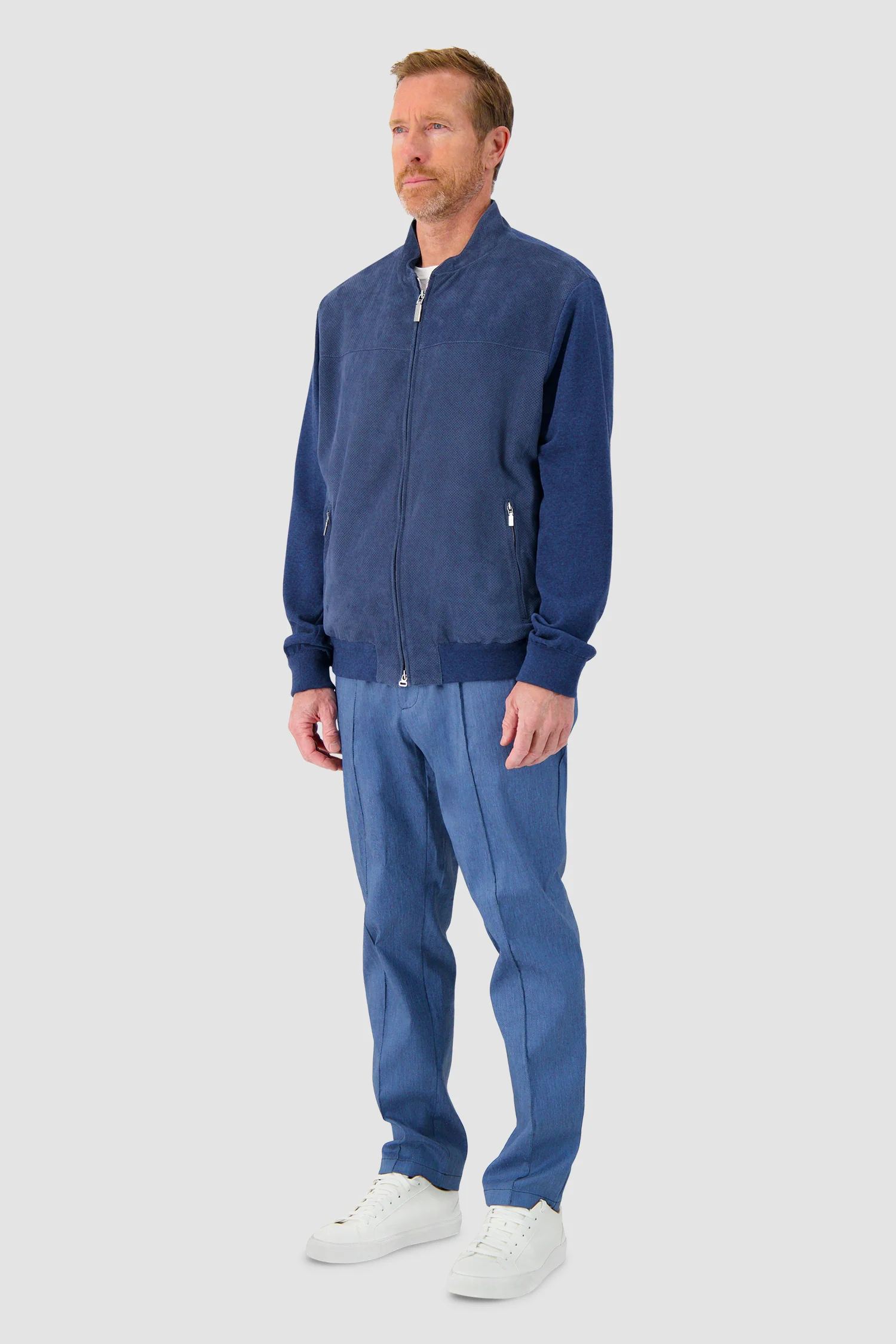 Hettabretz Blue Lamb Leather Knit Blouson - Image 4
