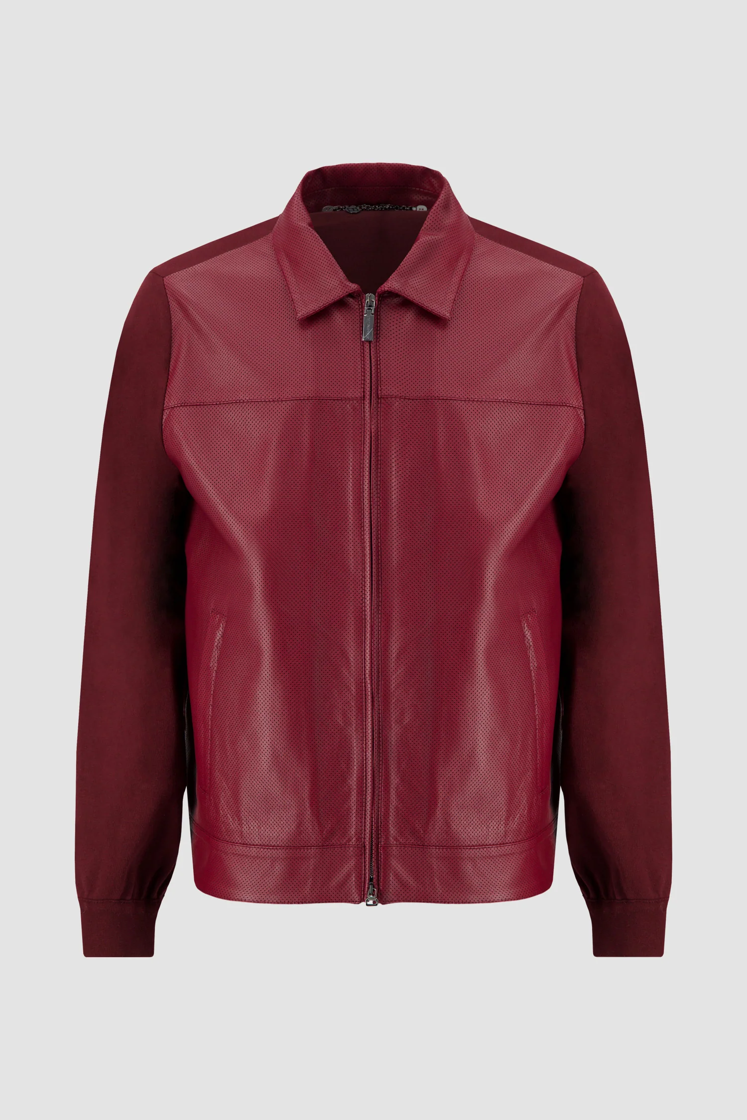 Hettabretz Burgundy Lamb Leather Knit Blouson