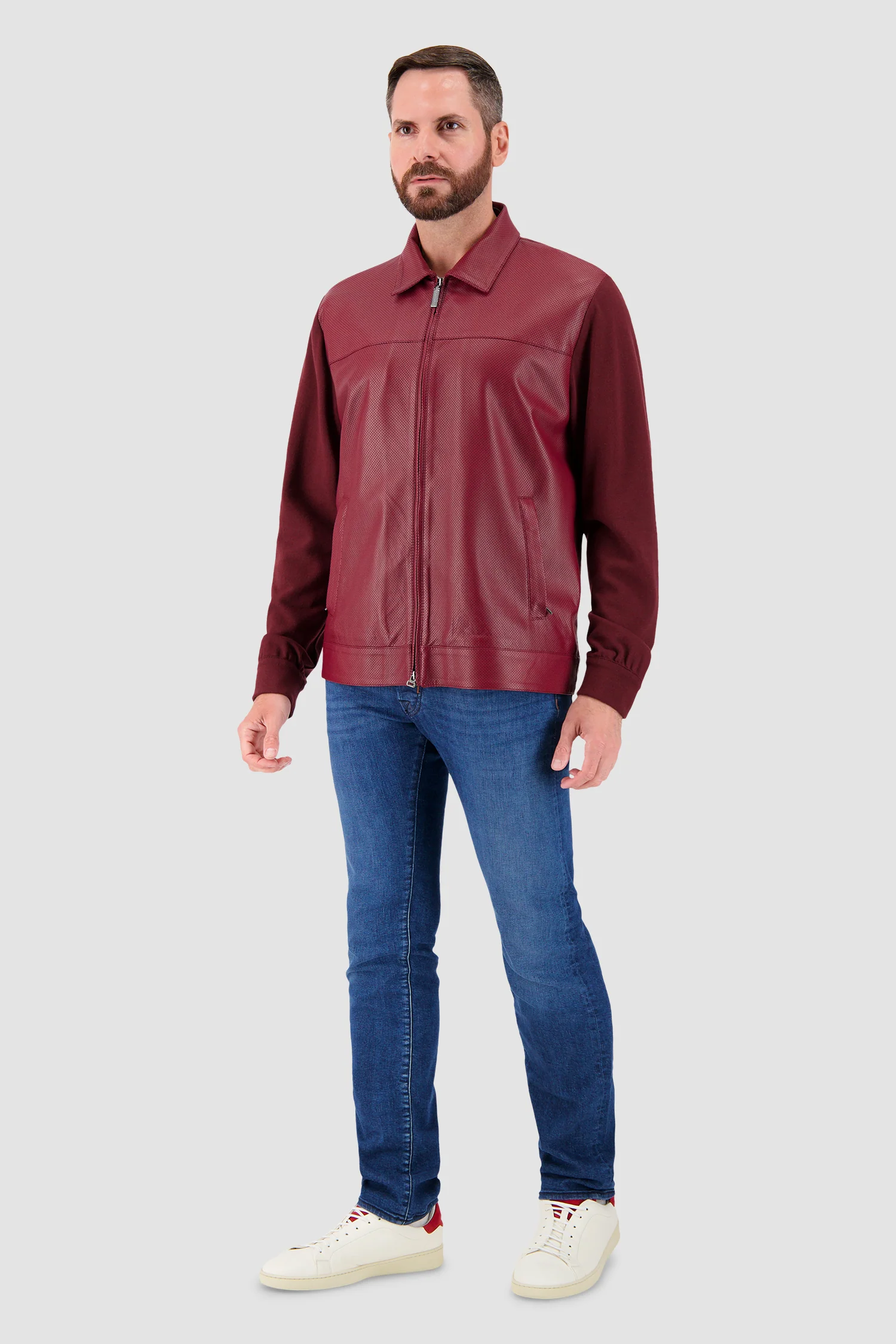 Hettabretz Burgundy Lamb Leather Knit Blouson - Image 4