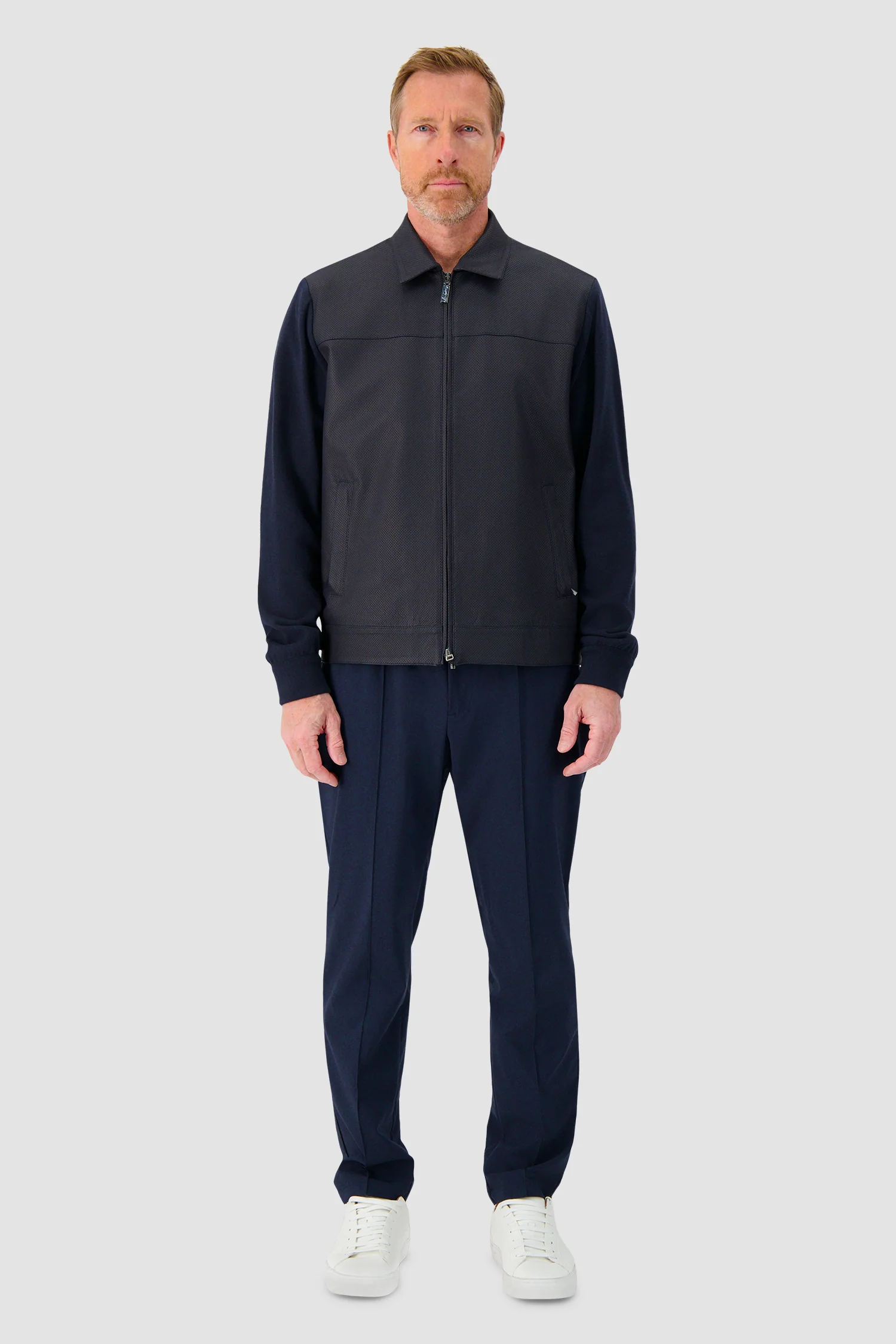 Hettabretz Navy Lamb Leather Knit Blouson - Image 5