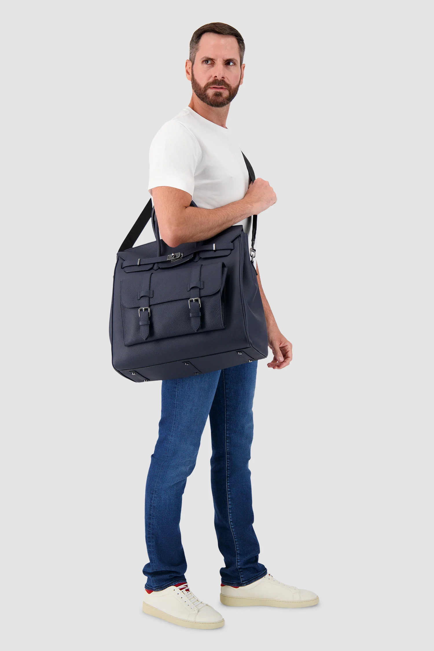 Hettabretz Navy Leather Travel Bag - Image 10