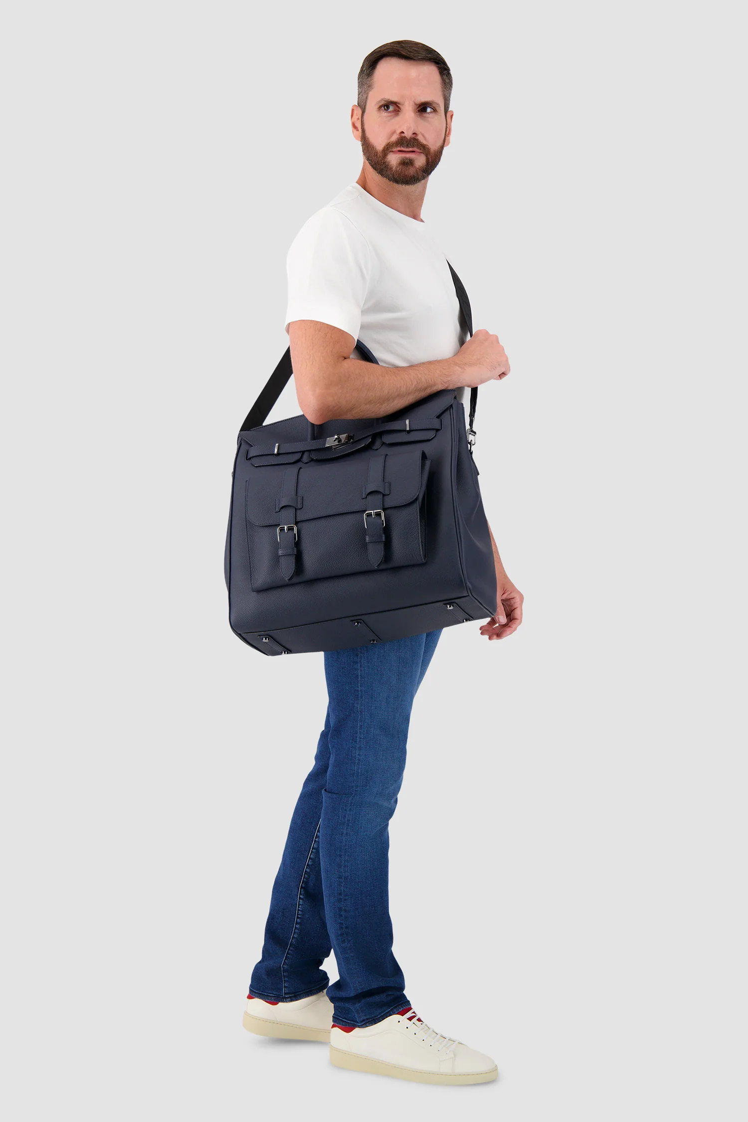 Hettabretz Navy Leather Travel Bag - Image 11