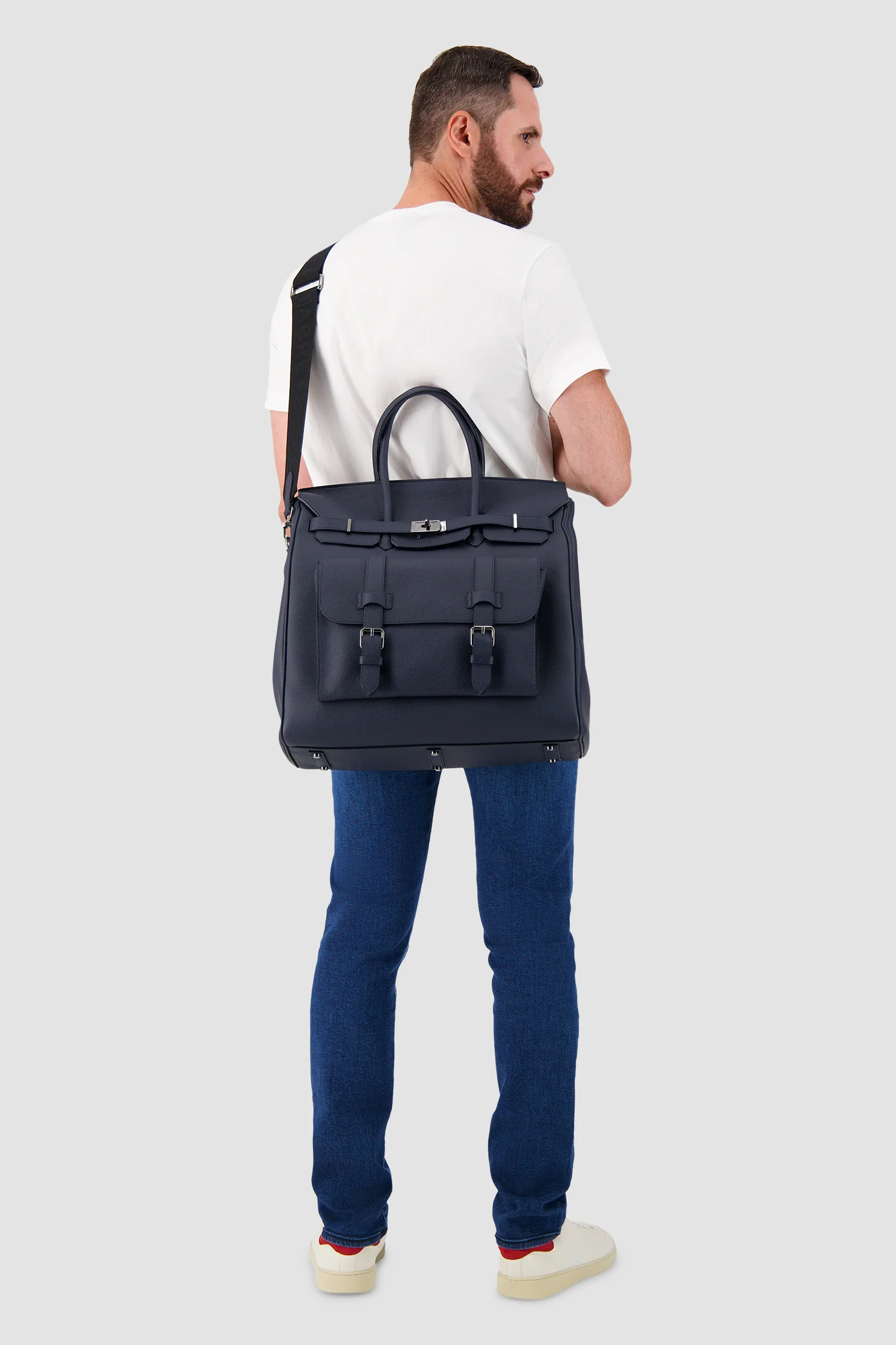 Hettabretz Navy Leather Travel Bag - Image 12
