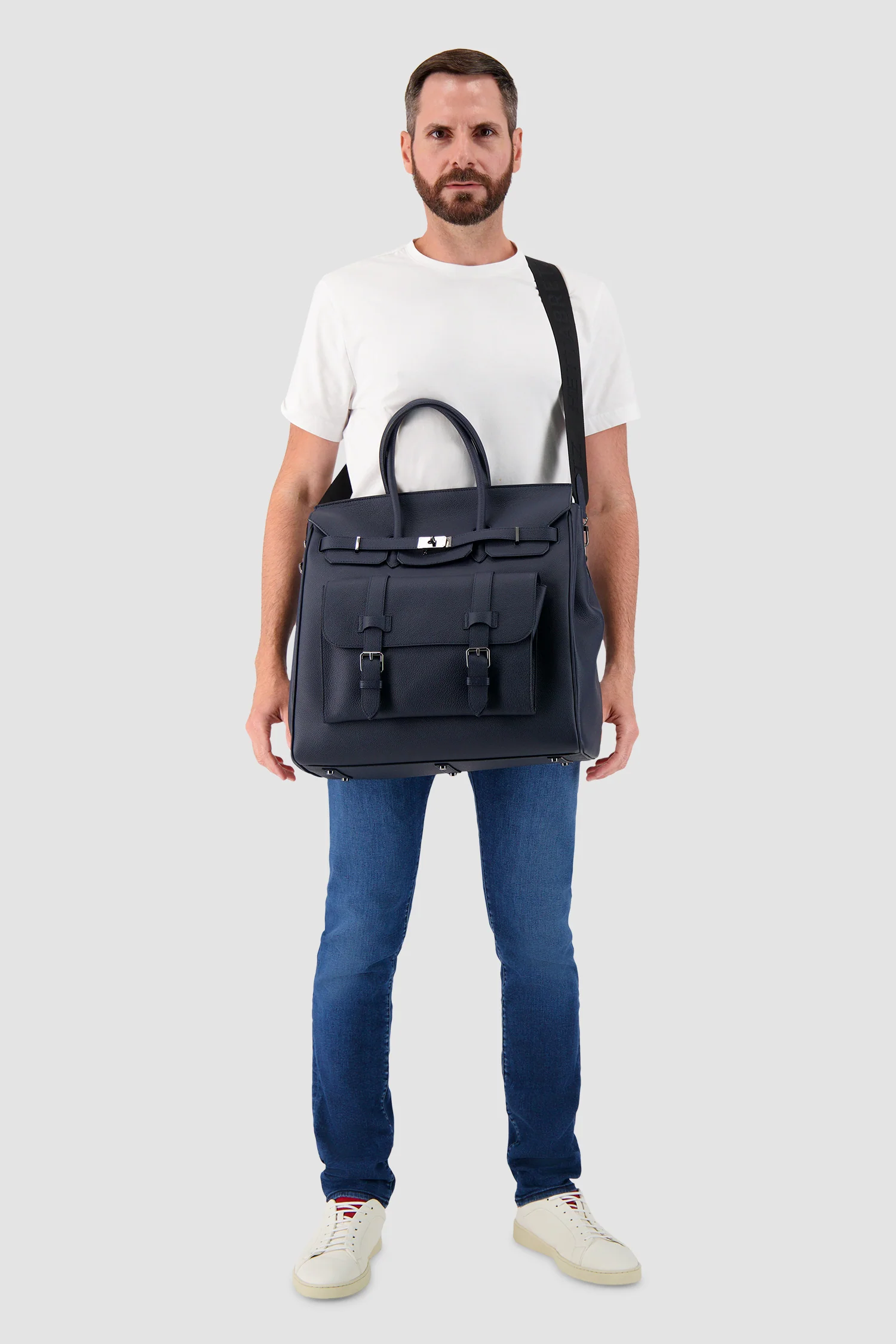 Hettabretz Navy Leather Travel Bag - Image 13