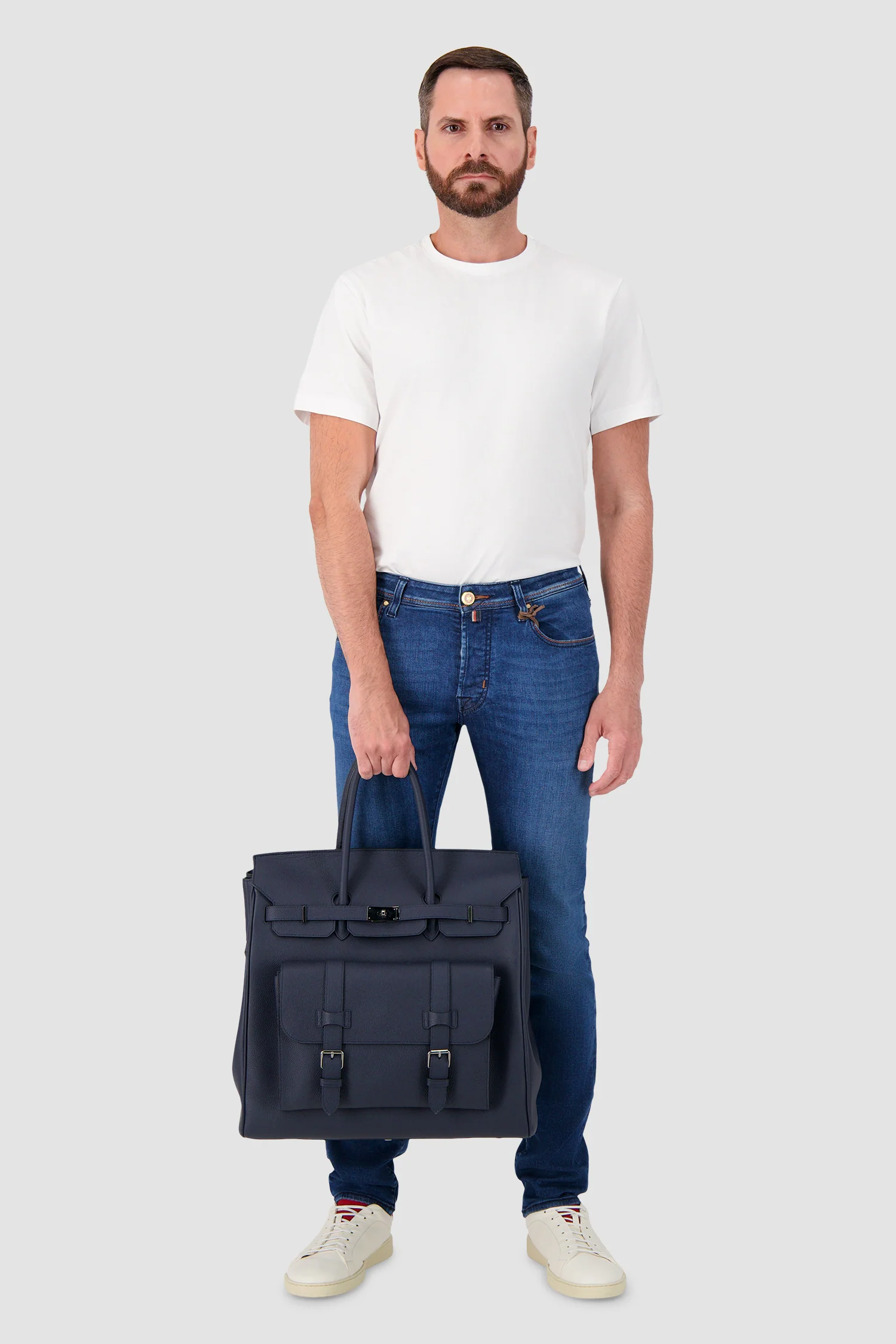 Hettabretz Navy Leather Travel Bag - Image 6