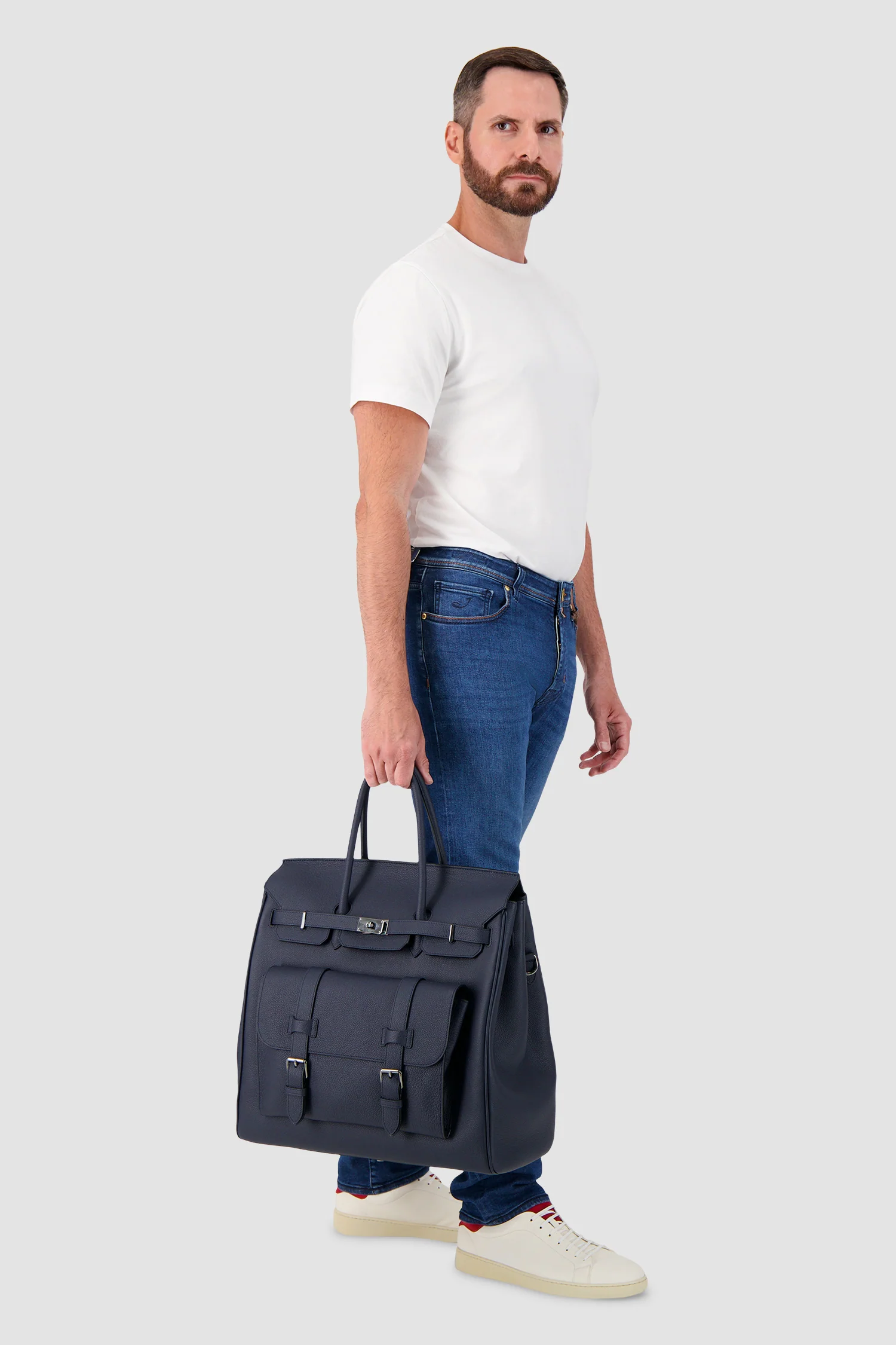 Hettabretz Navy Leather Travel Bag - Image 7