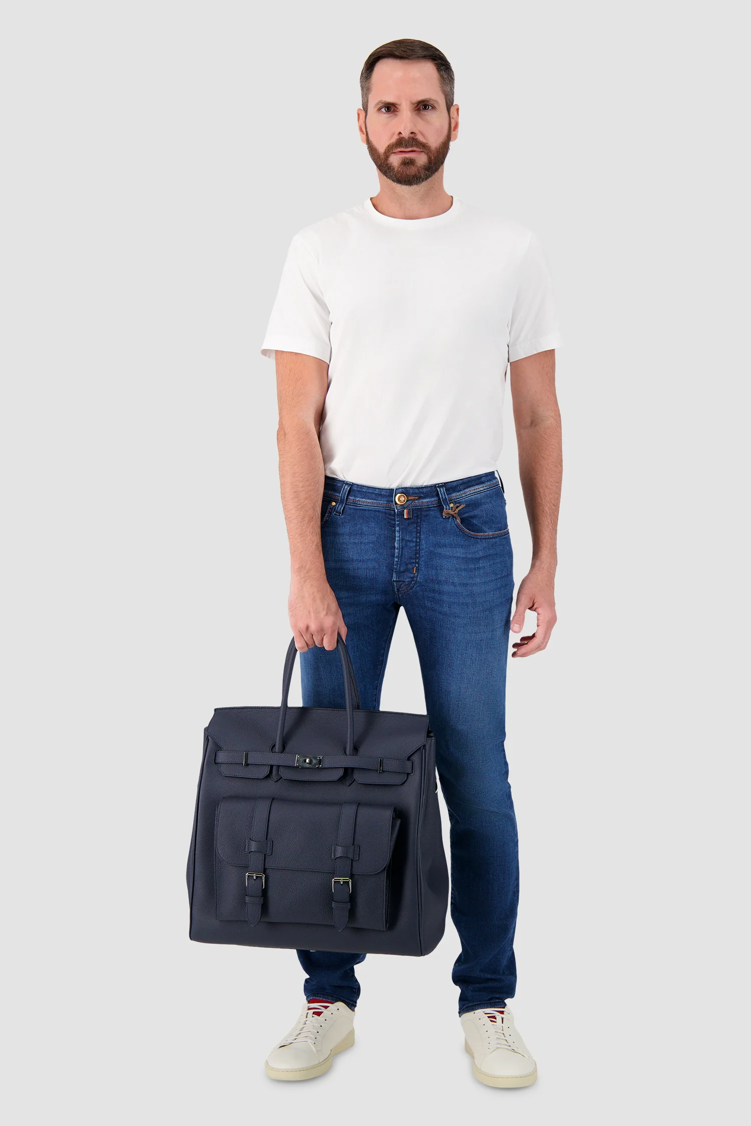 Hettabretz Navy Leather Travel Bag - Image 9