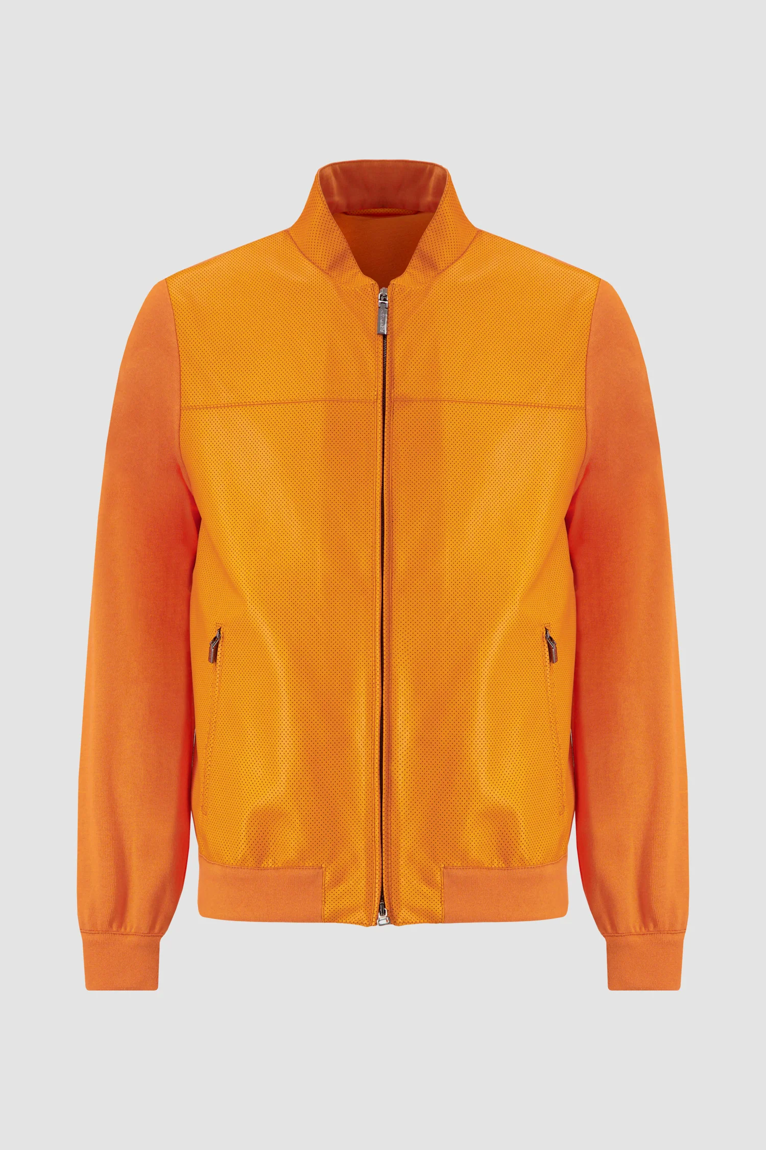 Hettabretz Orange Lamb Leather Knit Blouson