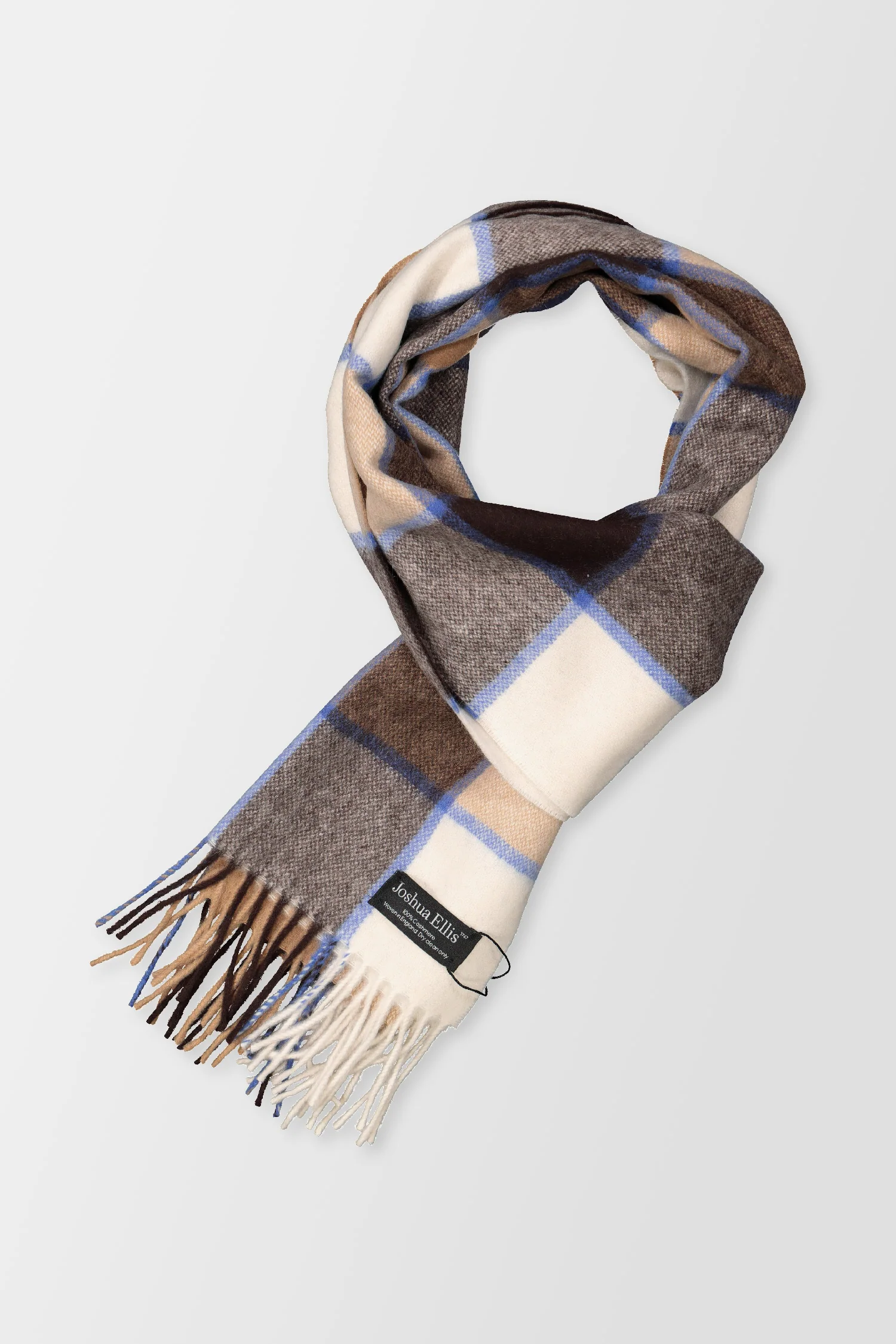 Joshua Ellis Beige Classic Check Brushed Fudge Scarf - Image 2