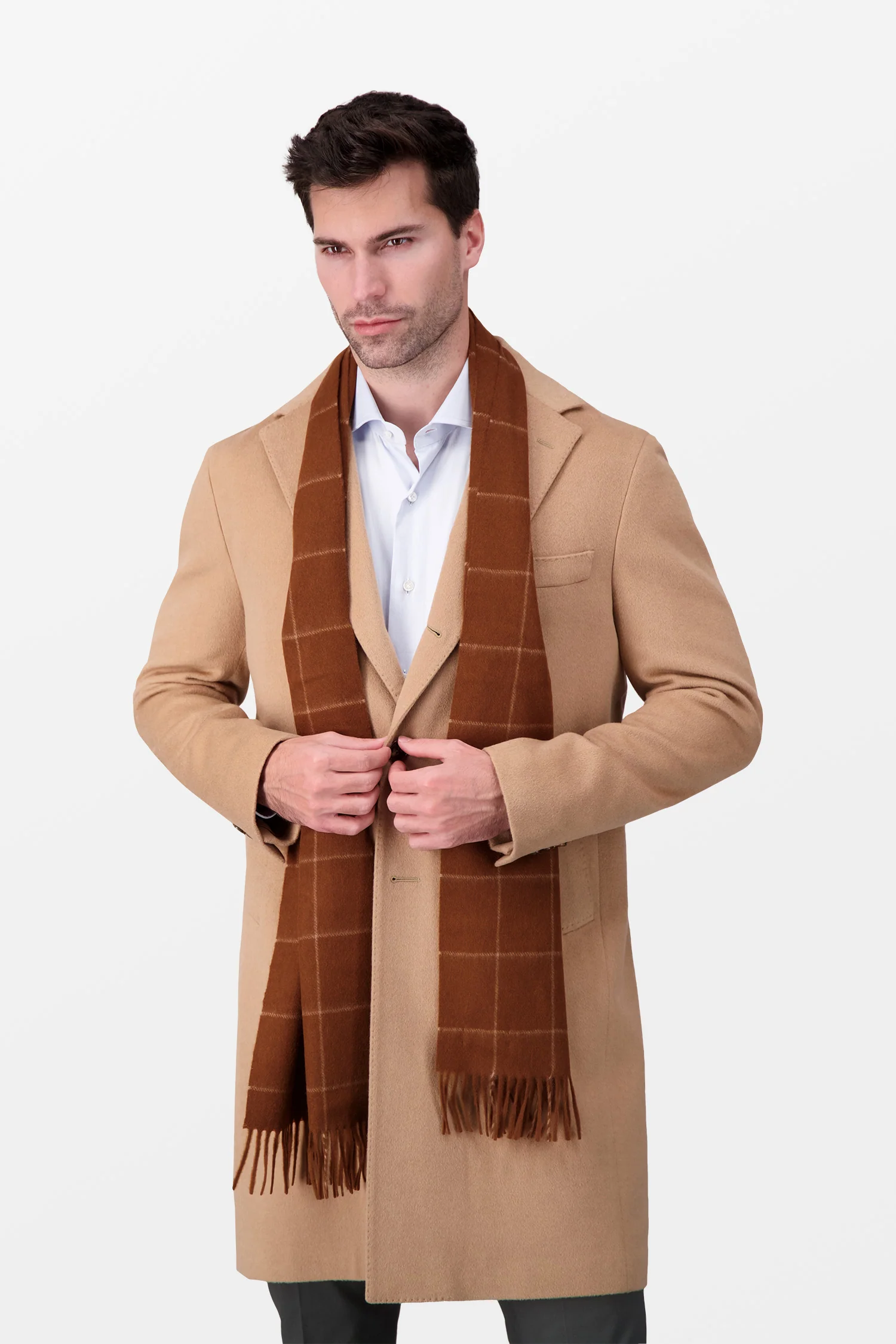 Joshua Ellis Brown Windowpane Crocket/Dark Fawn Scarf - Image 2