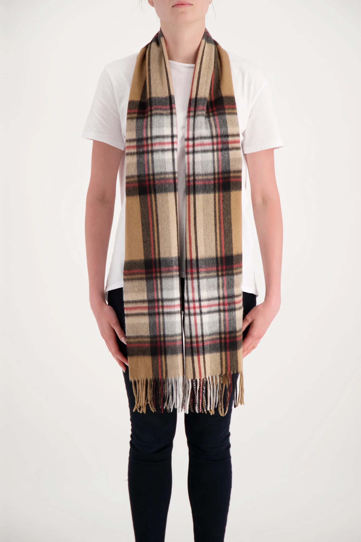 Joshua Ellis Camel Stewart Ripple Tartan Scarf - Image 2