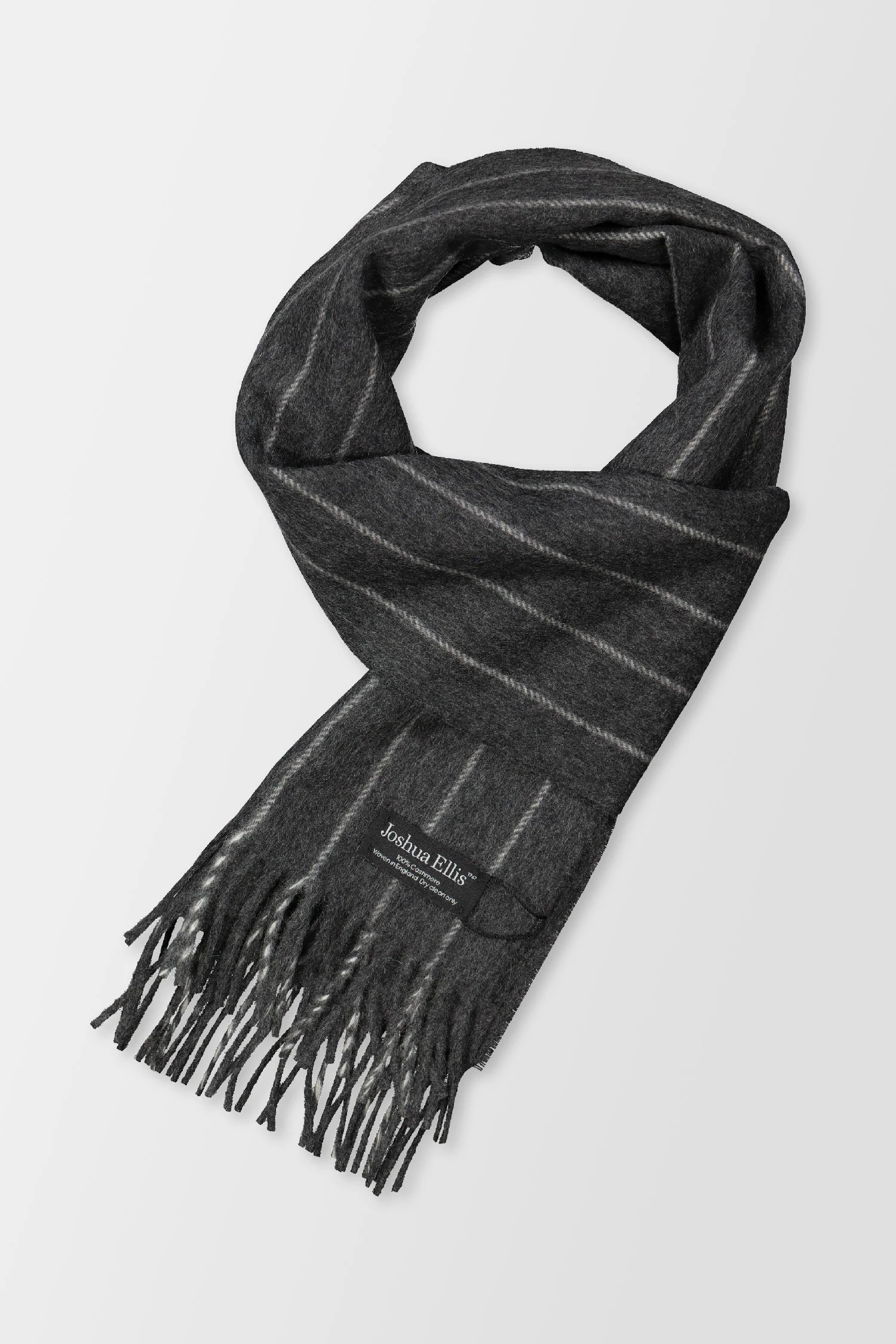 Joshua Ellis Mid Steel/White Grey Chalkstripe Scarf - Image 2