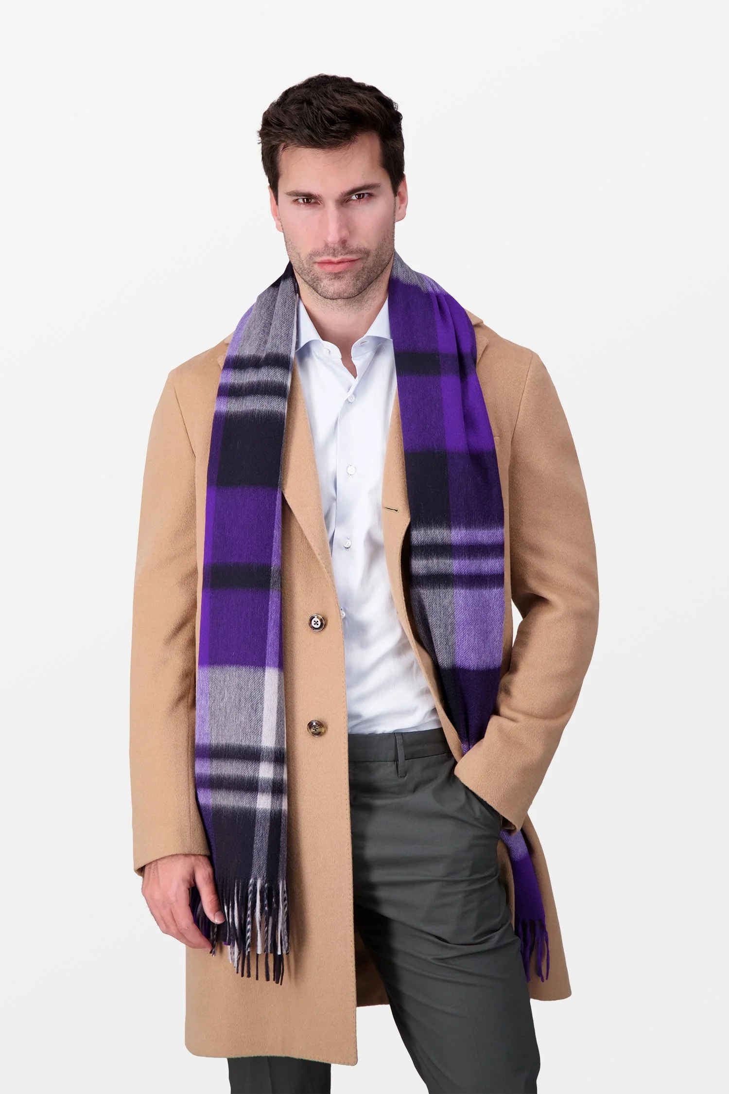 Joshua Ellis Purple Classic Blackwatch Ripple Scarf - Image 3