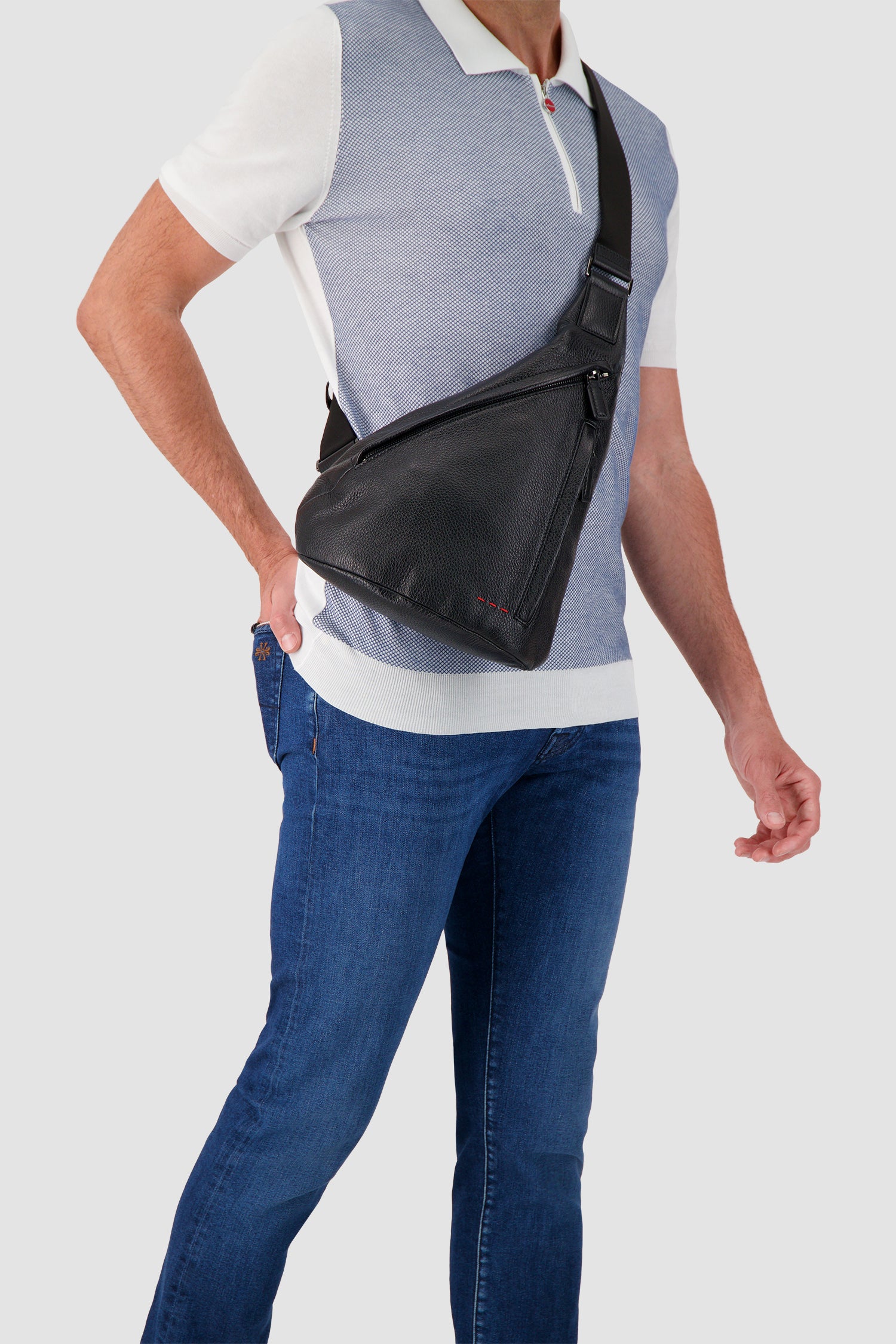 Kiton Black Deerskin Mono Crossbody - Image 8