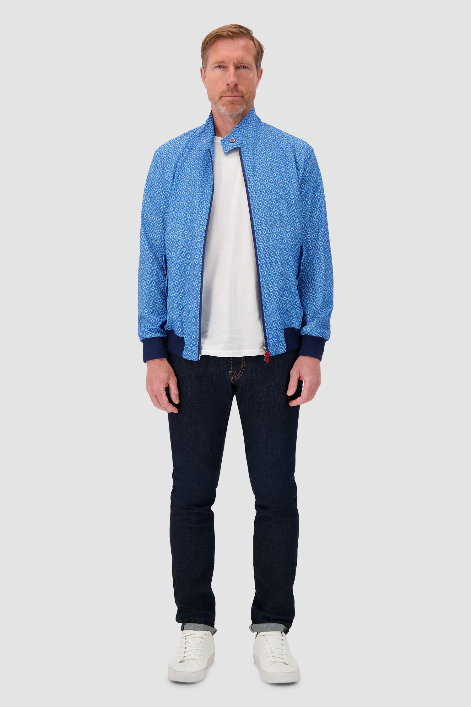 Kiton Blue Geometric Print Zip Jacket - Image 3