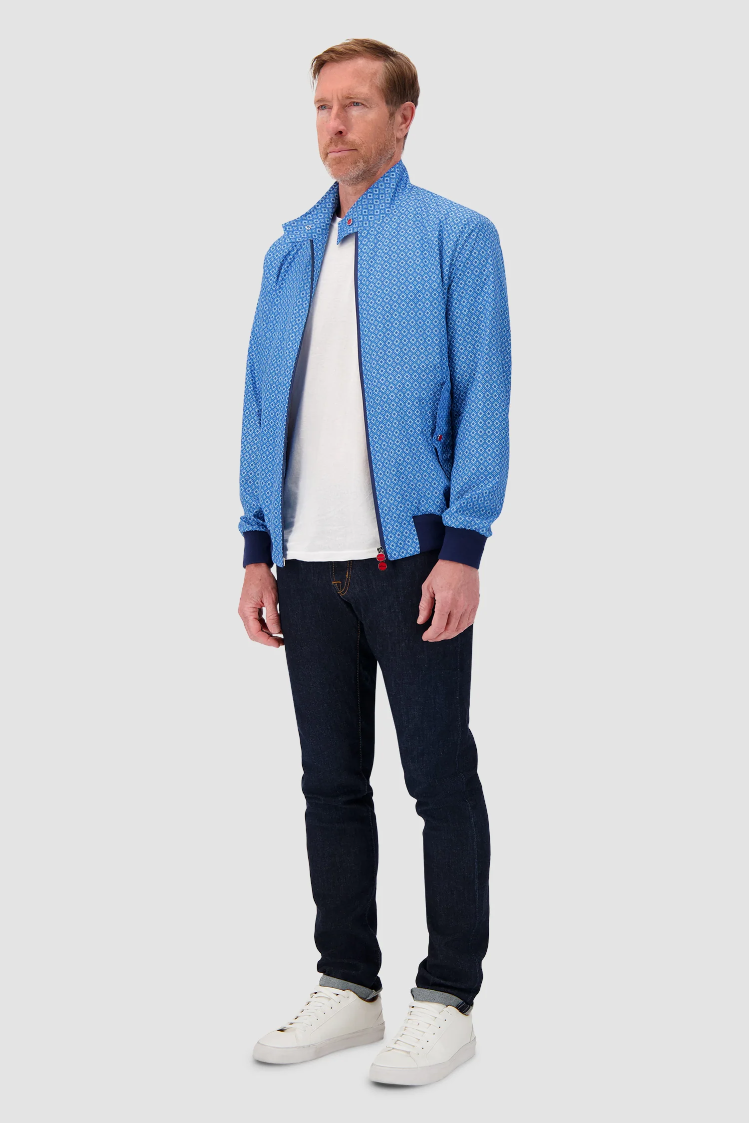 Kiton Blue Geometric Print Zip Jacket - Image 4