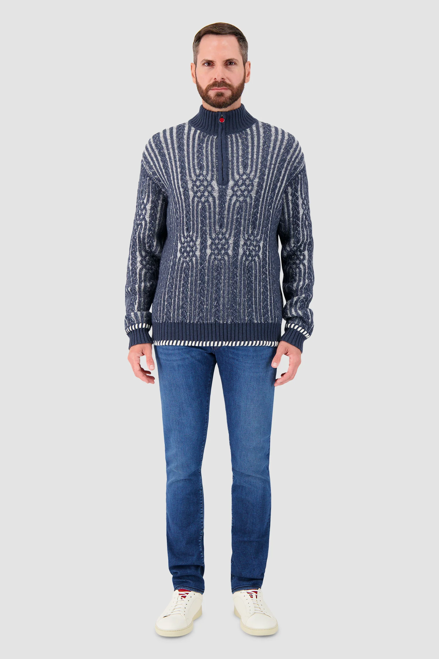 Kiton Navy Cable Knit Sweater - Image 3