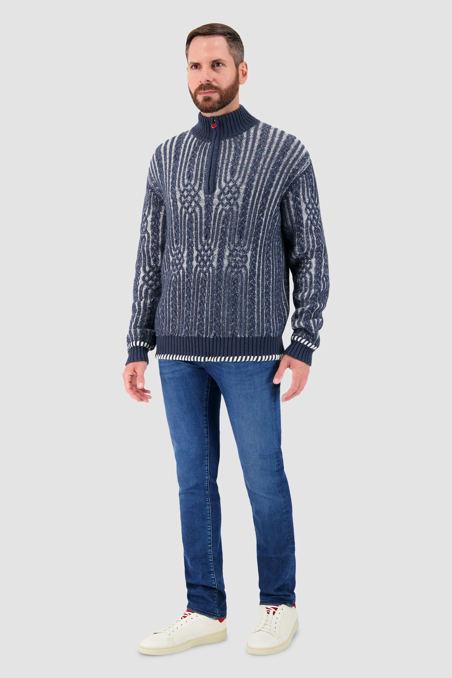 Kiton Navy Cable Knit Sweater - Image 4