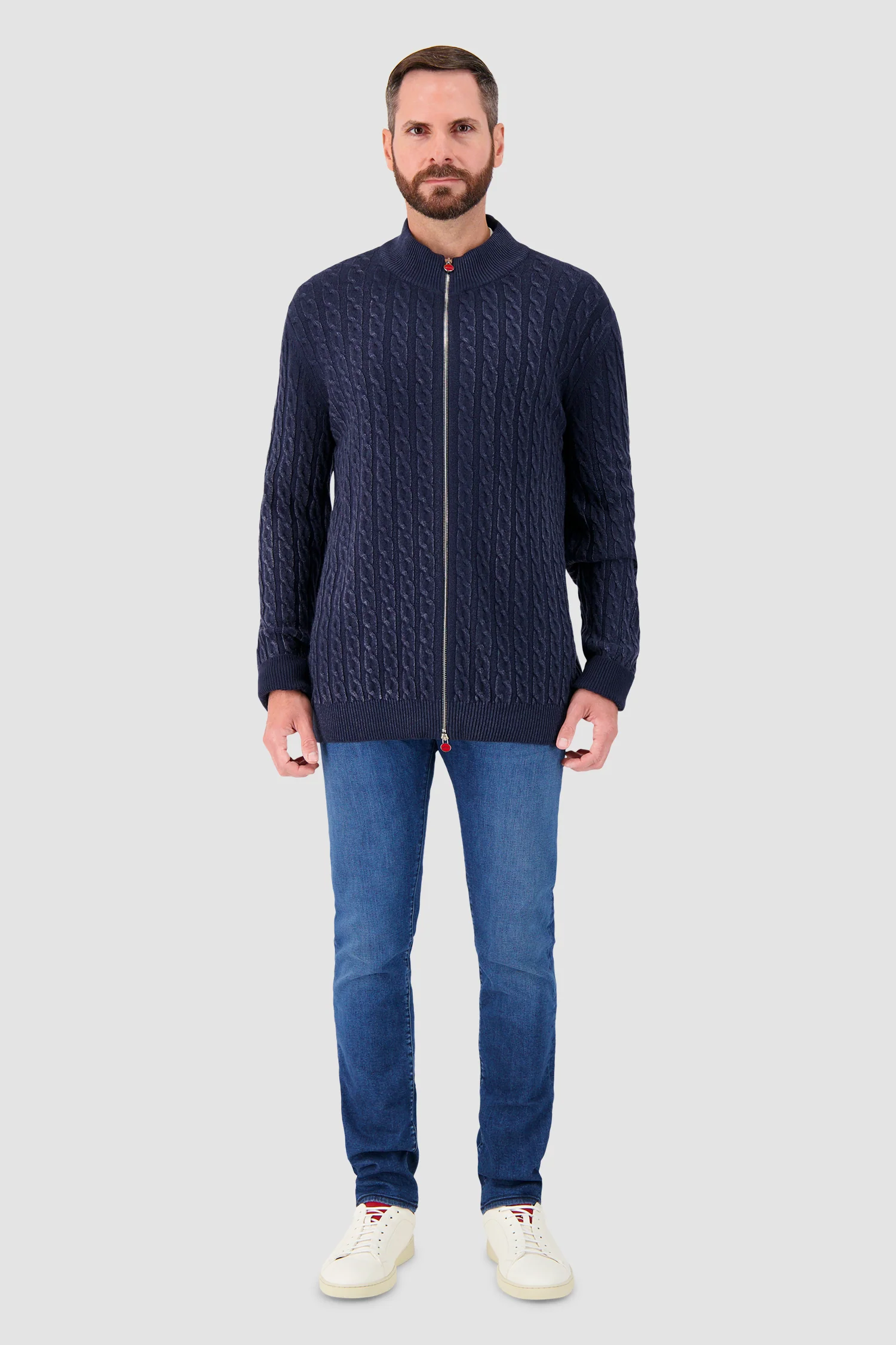 Kiton Navy Zip Cable Knit Sweater - Image 3