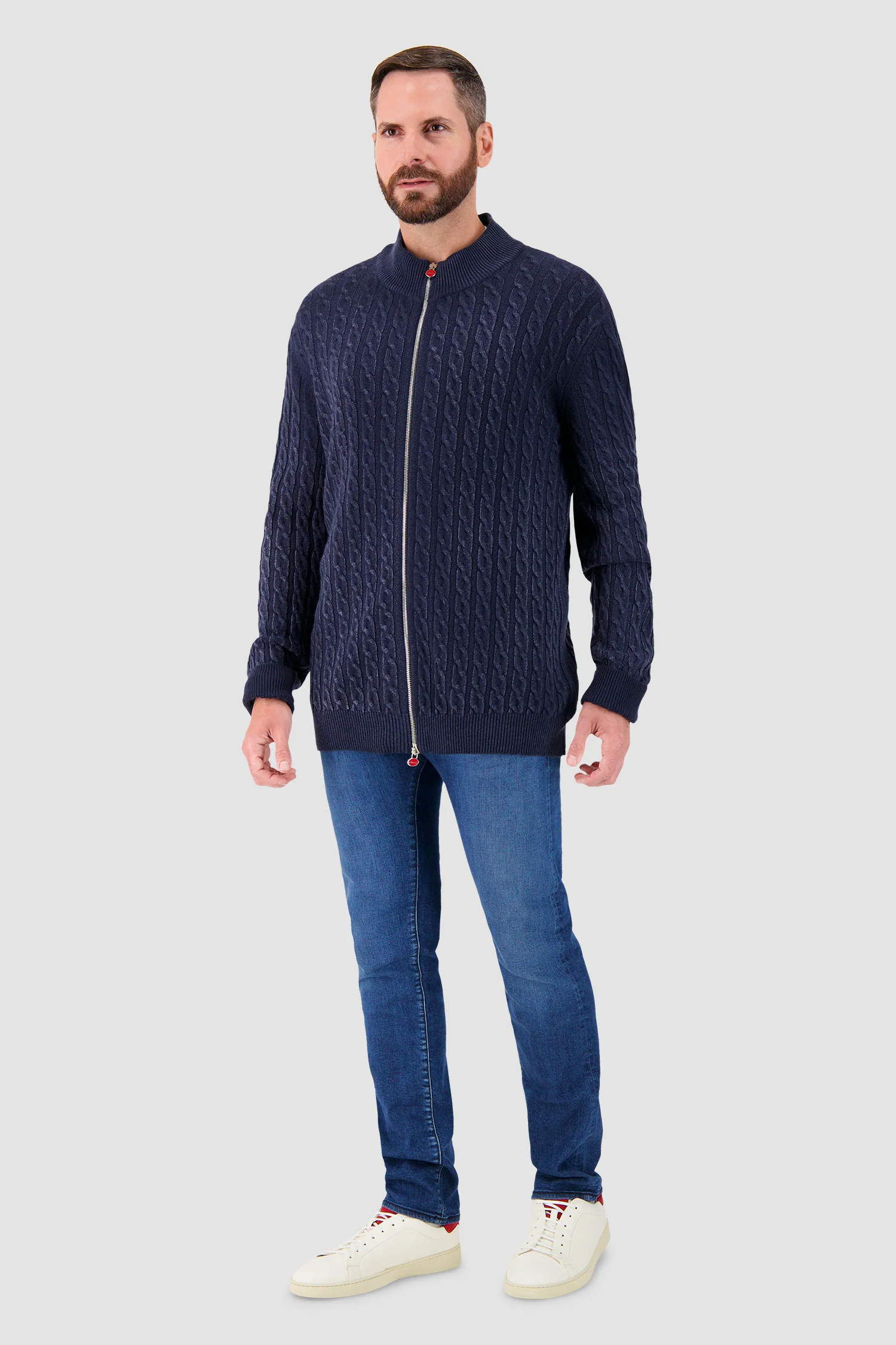 Kiton Navy Zip Cable Knit Sweater - Image 4
