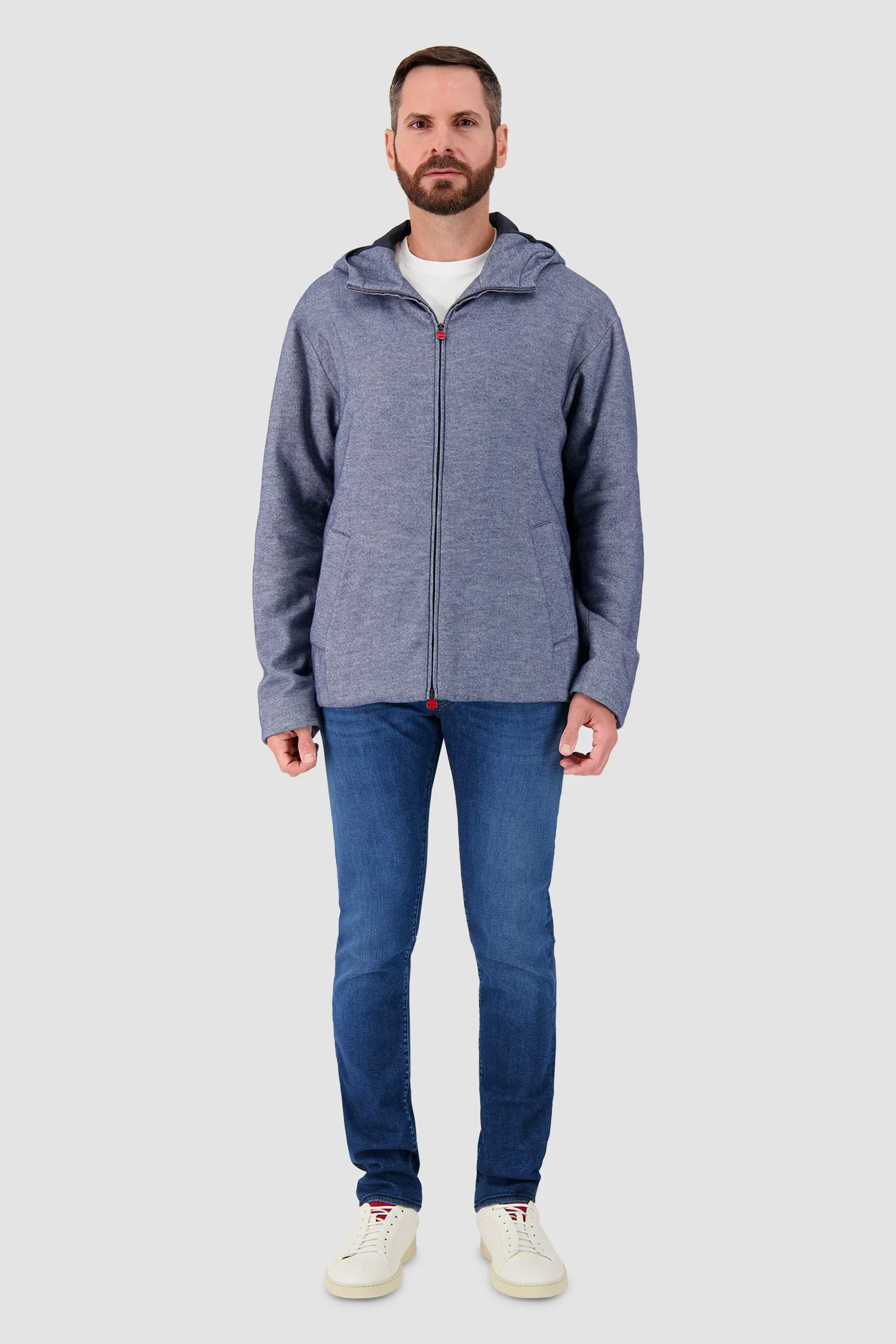 Kiton Light Blue Hooded Zipped Jacket - Image 3