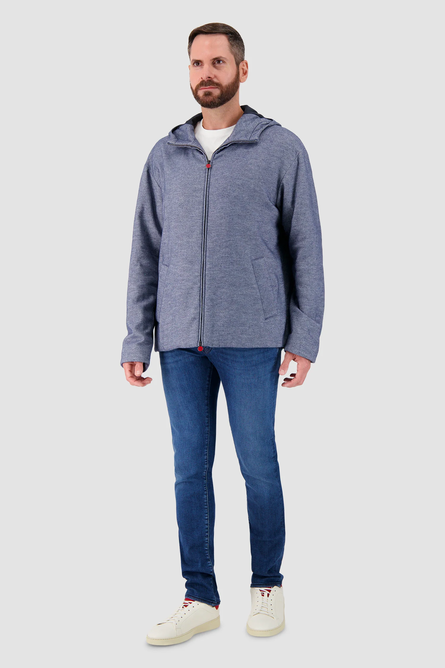 Kiton Light Blue Hooded Zipped Jacket - Image 4