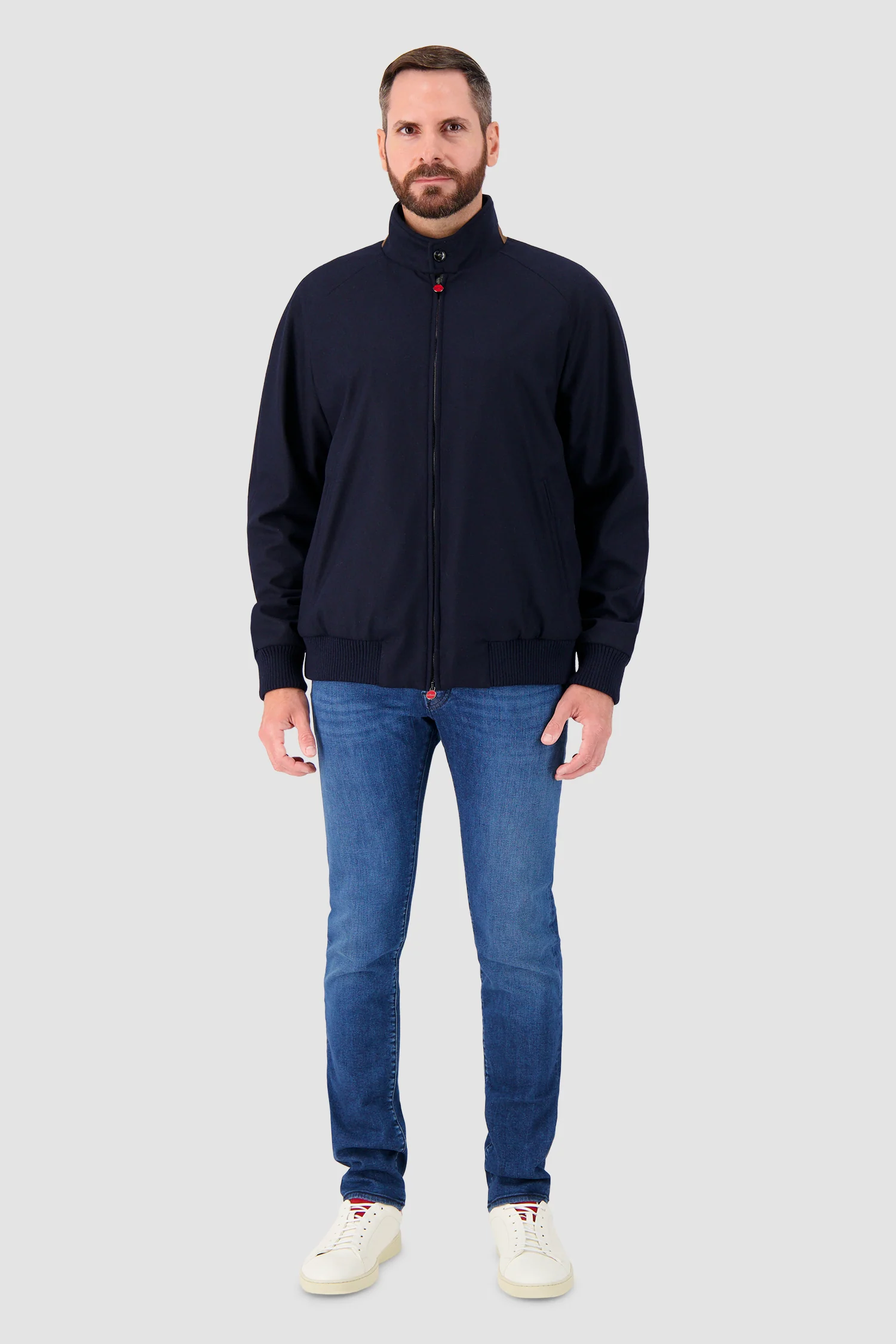 Kiton Navy Zip-Front Bomber Jacket - Image 3