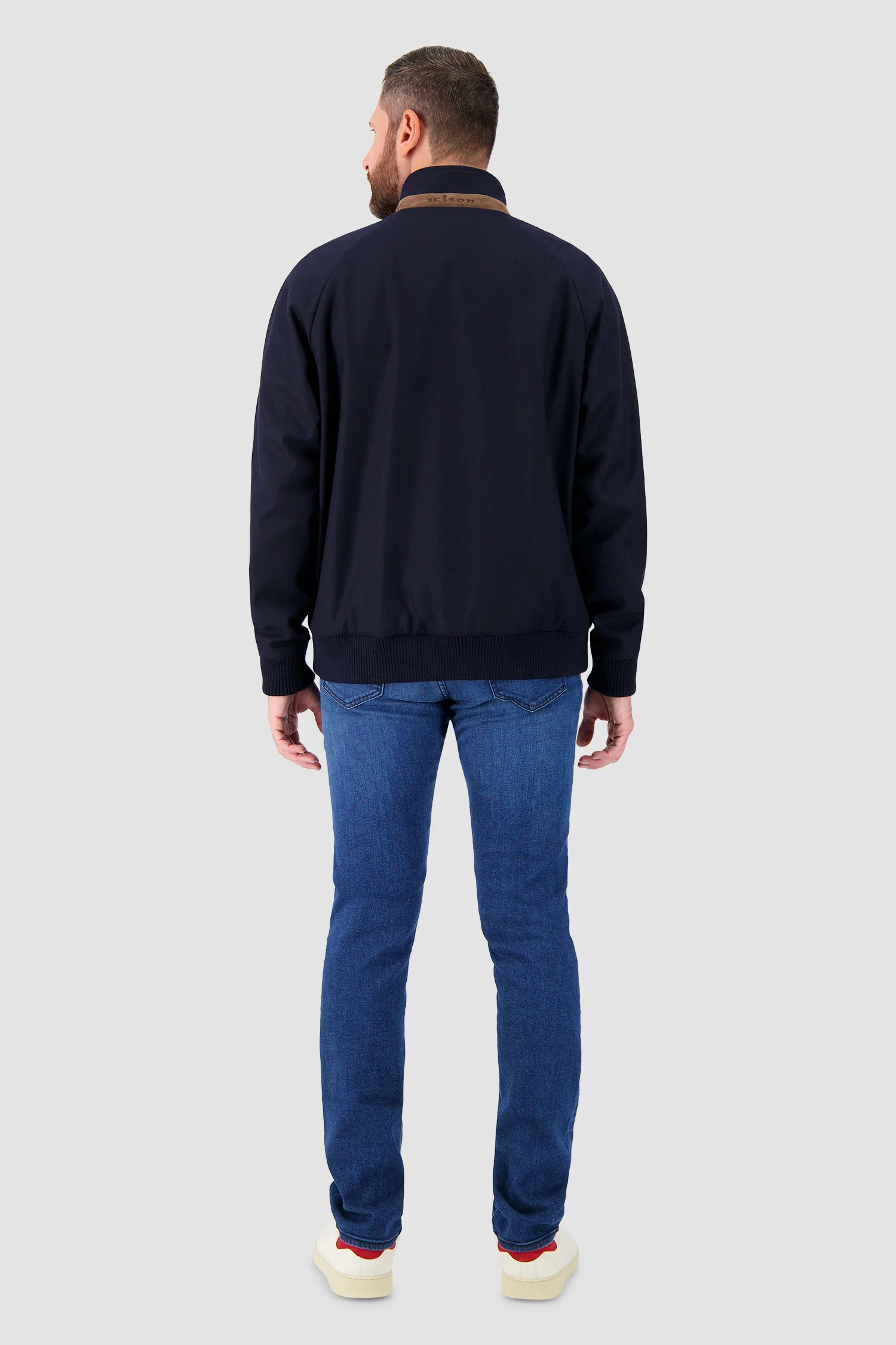 Kiton Navy Zip-Front Bomber Jacket - Image 5